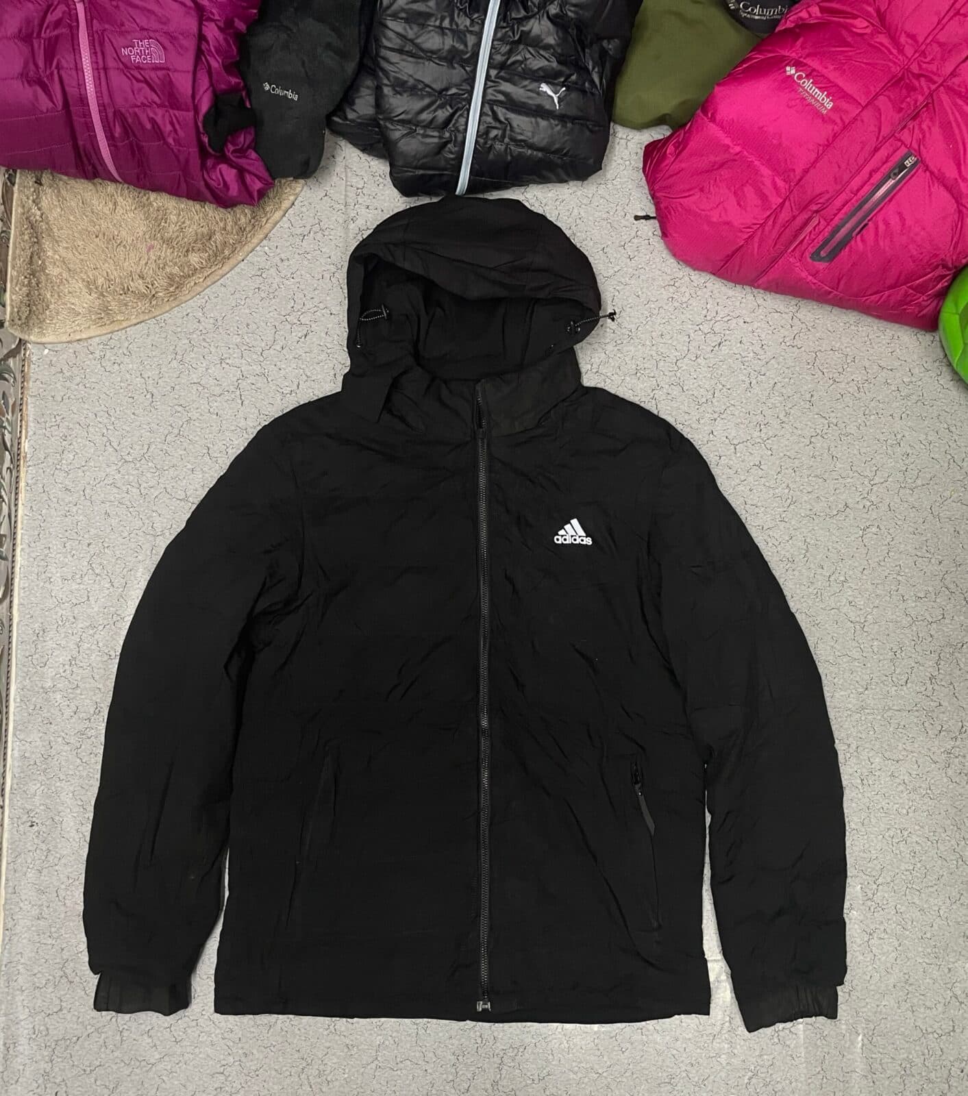 Adidas thrift jacket India close-up