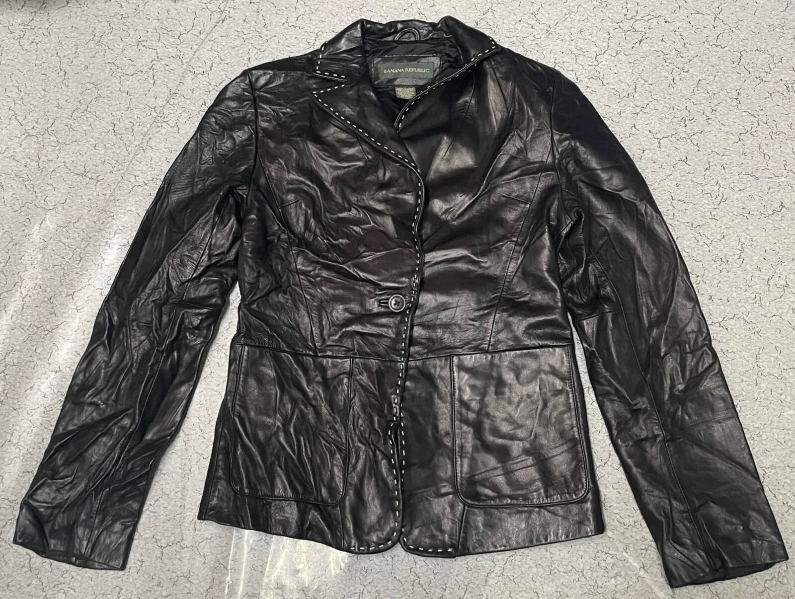 Banana Republic Women’s Genuine Leather Coat Black -XS thrift clothing India