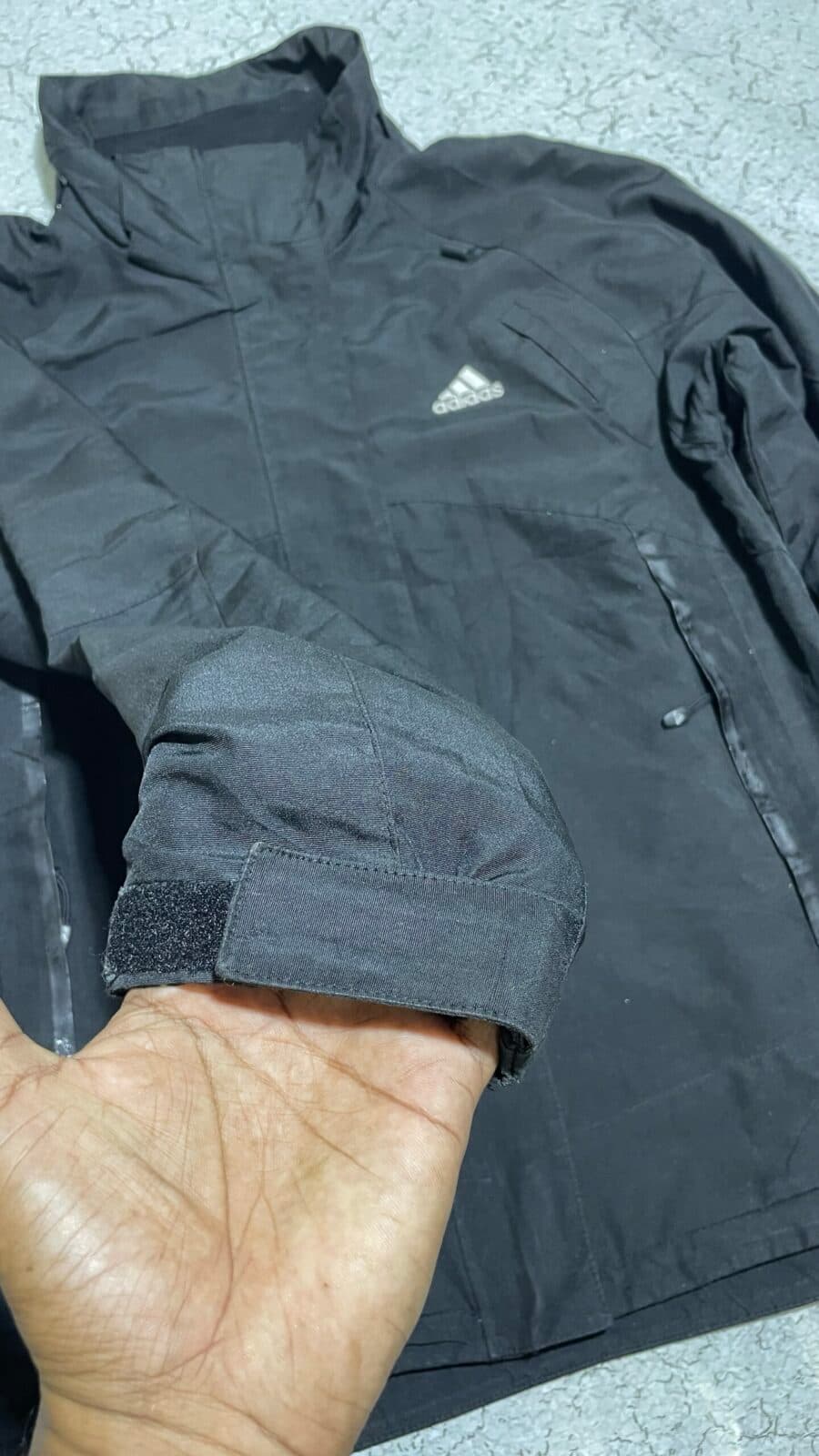 Adidas thrift winter jacket India close-up