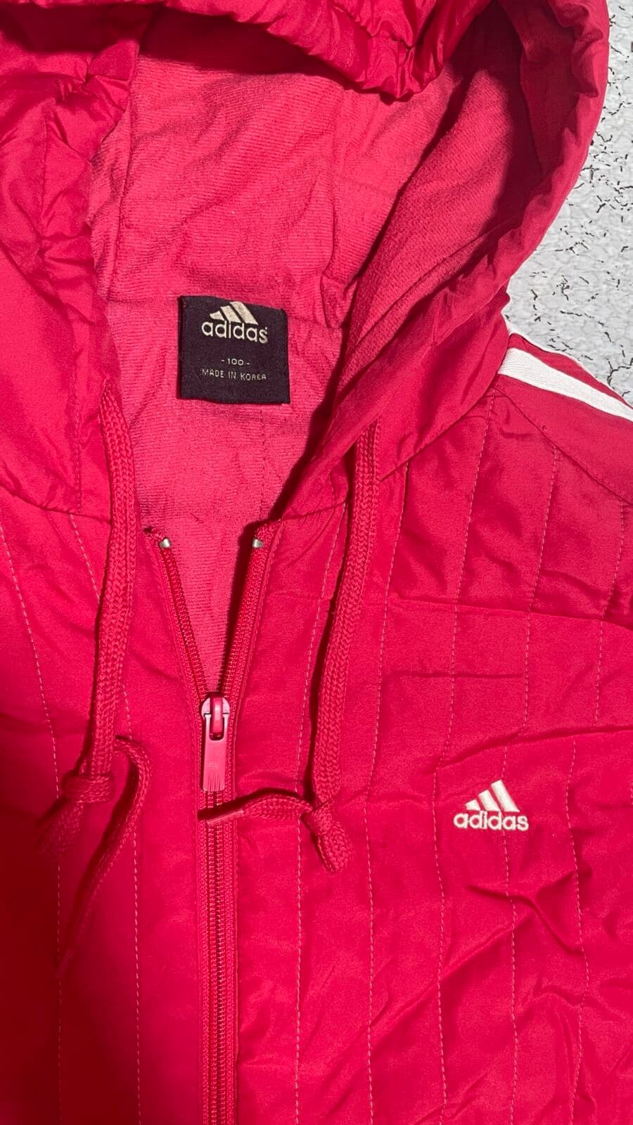 Adidas thrift jacket India close-up