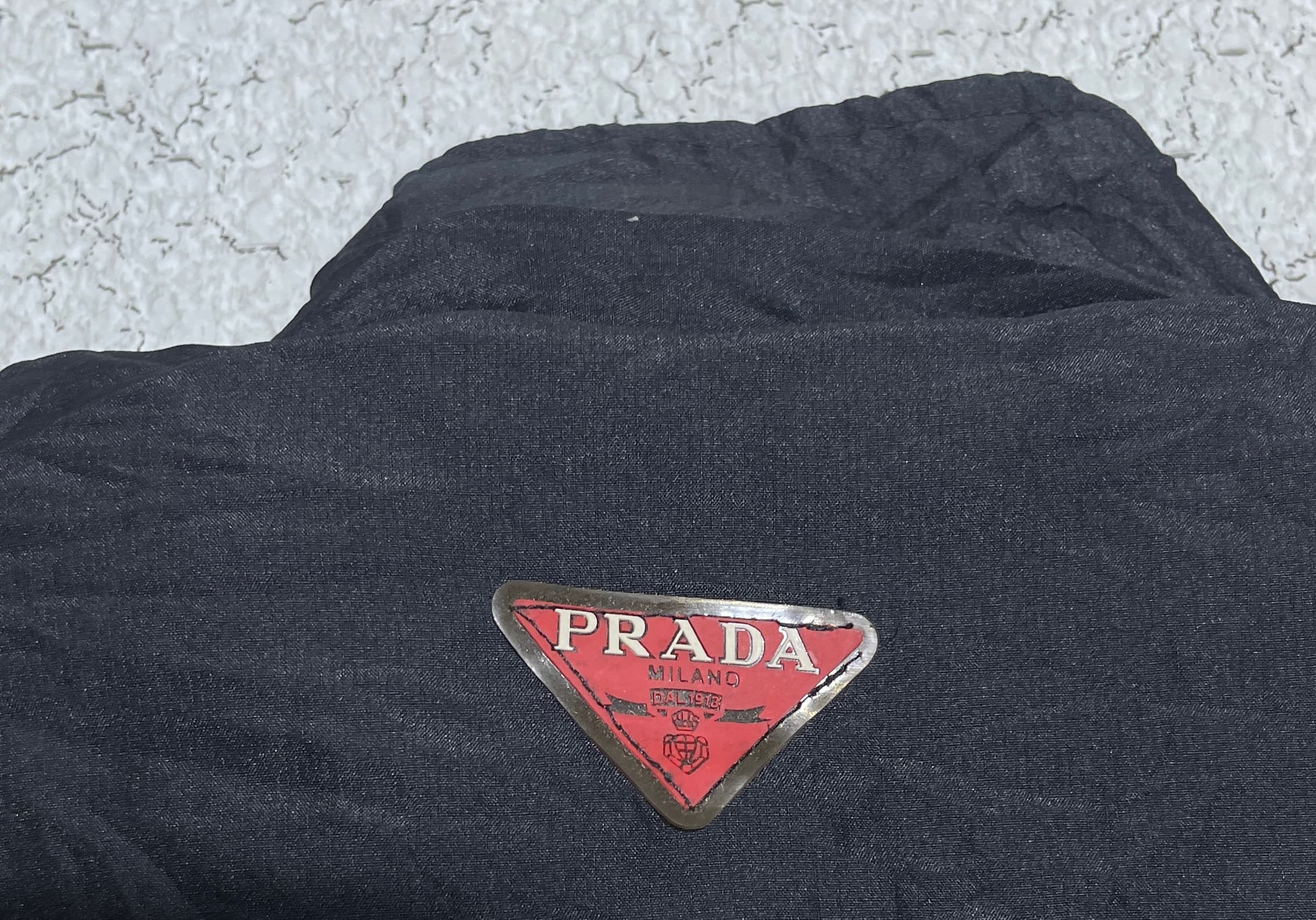 Prada Milano Vintage Nylon Padded Vest Made In Italy Authentic Xl thrift clothing India close-up