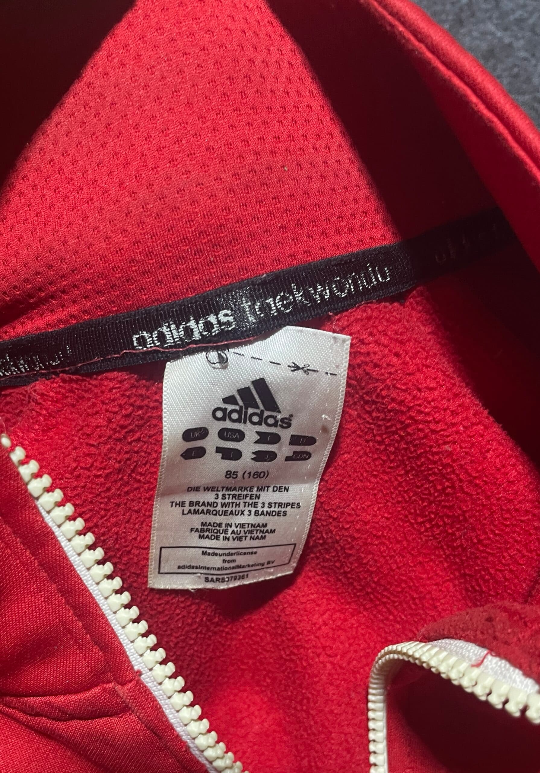 Adidas thrift track jacket India close-up
