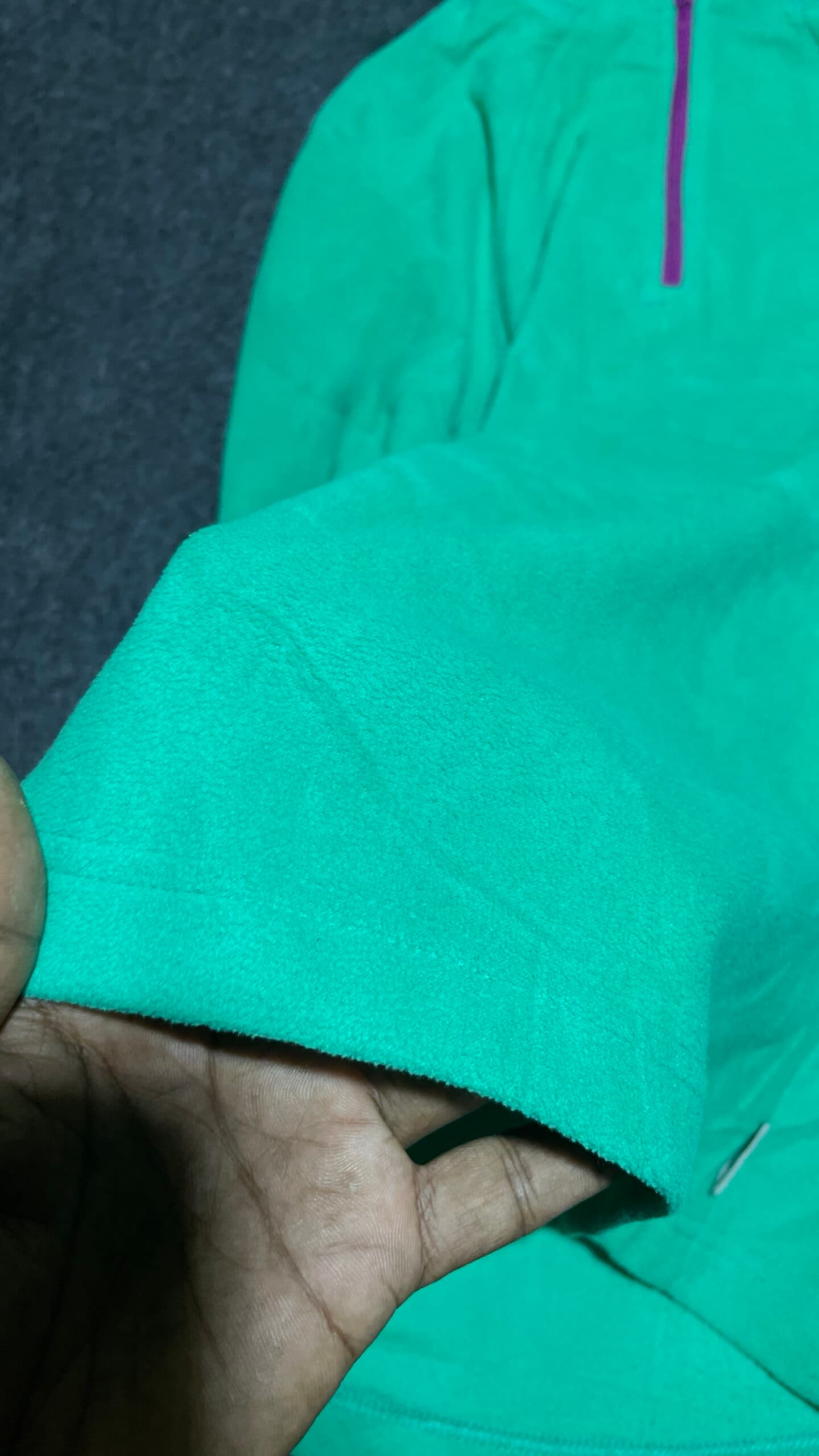 Branded thrift fleece jacket India close-up