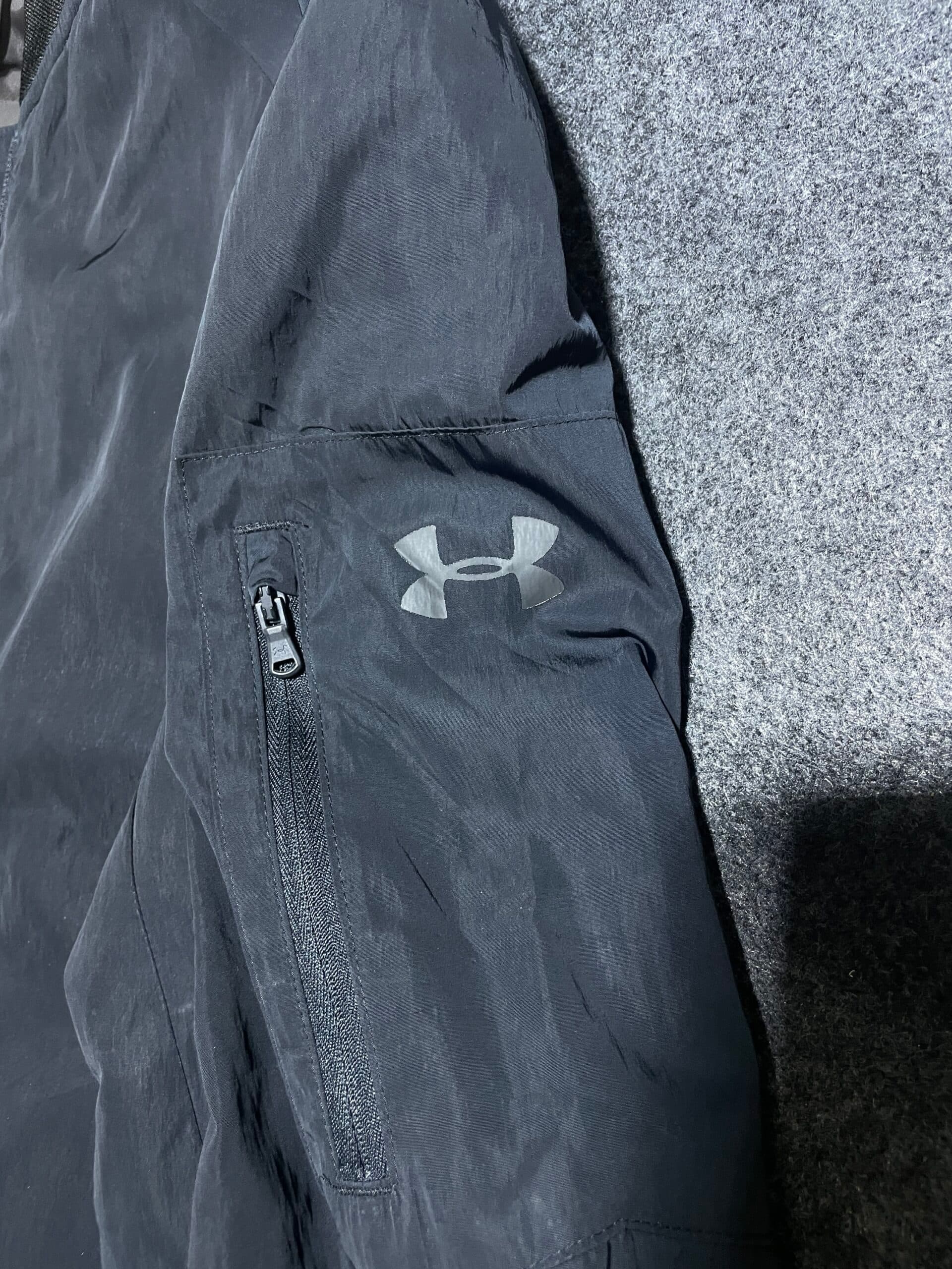 Under Armour thrift bomber jacket India close-up