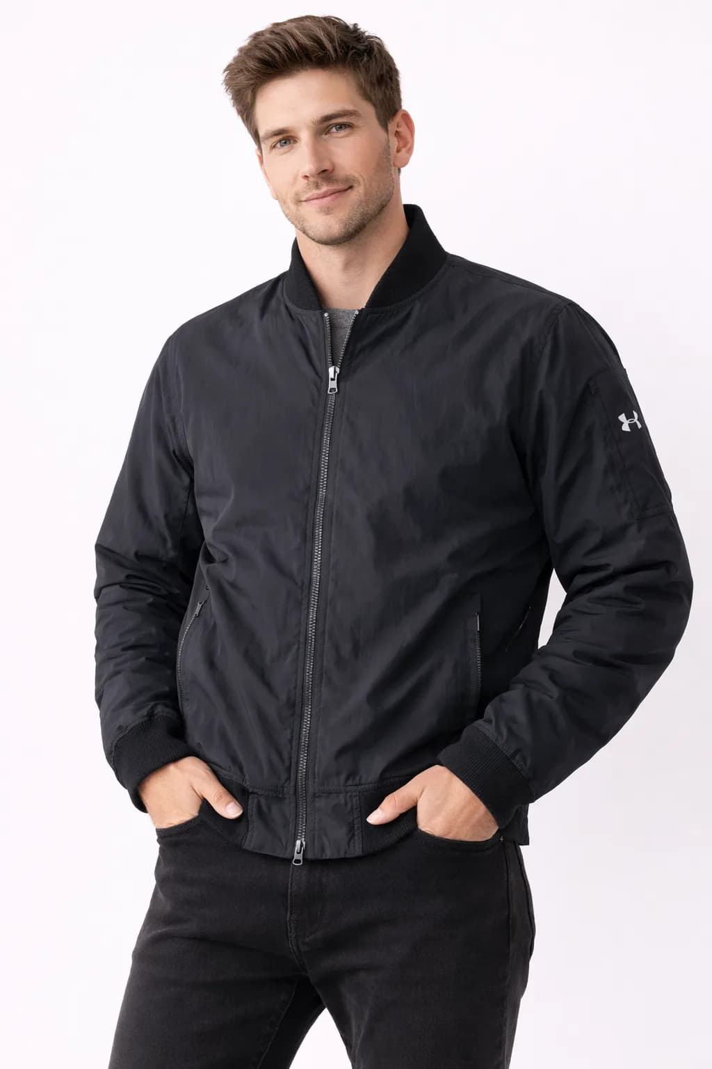 Under Armour Black Bomber Jacket Men’s Medium (Loose Fit)