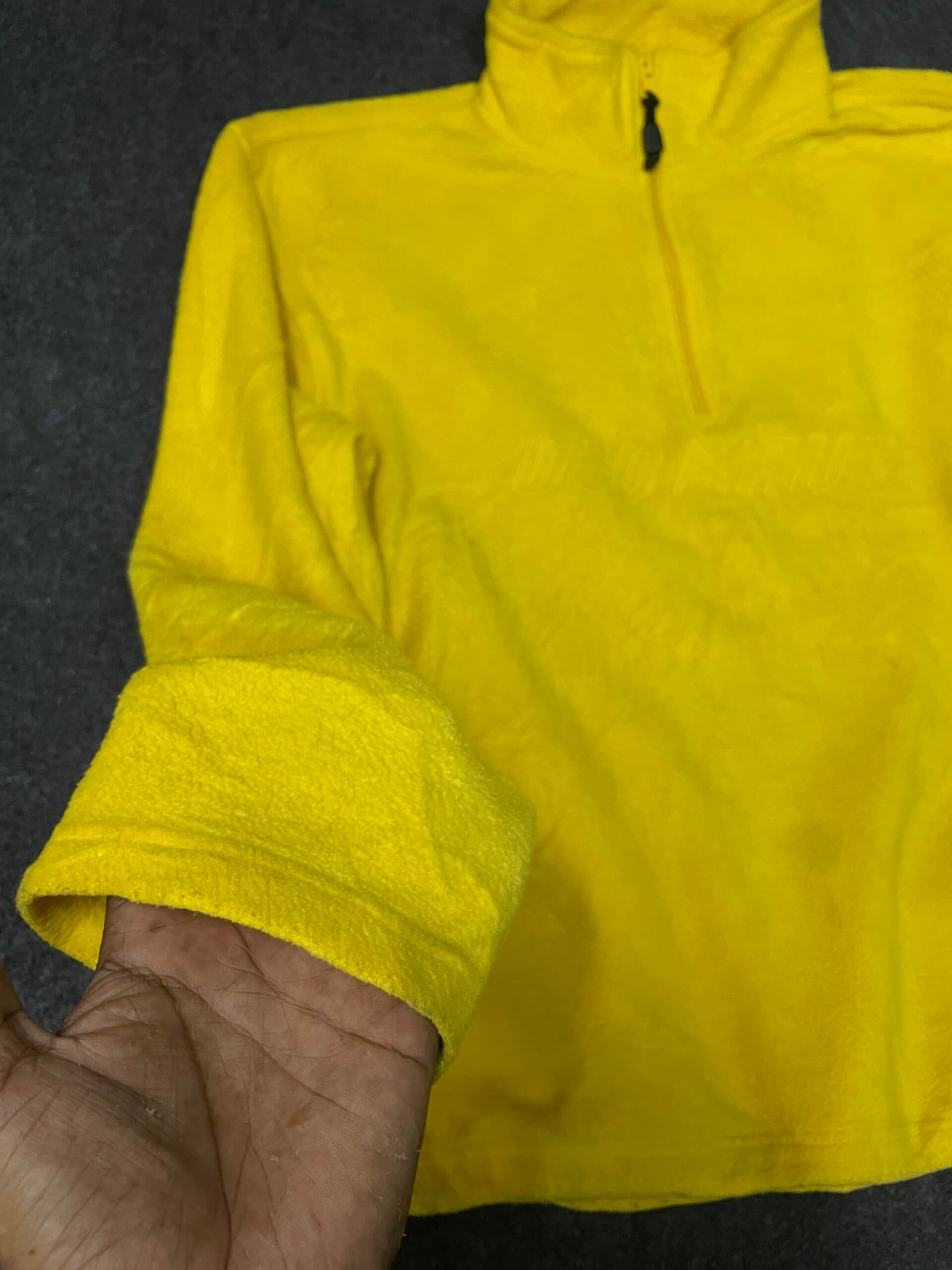 Branded thrift fleece jacket India close-up
