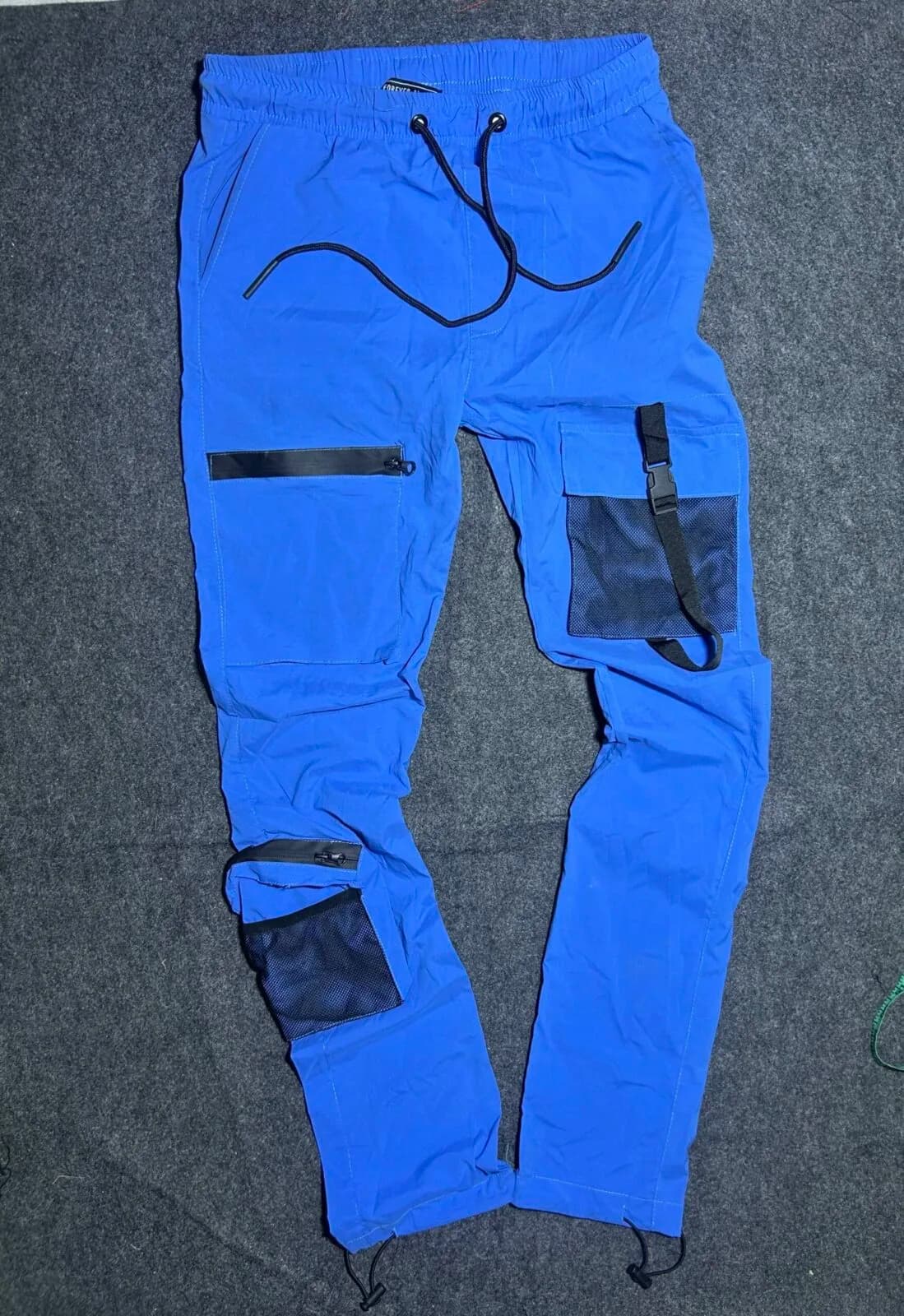 Forever 21 Men Utility Track Pant Blue | Multi-Pocket | Adjustable Hem | Size 30-34