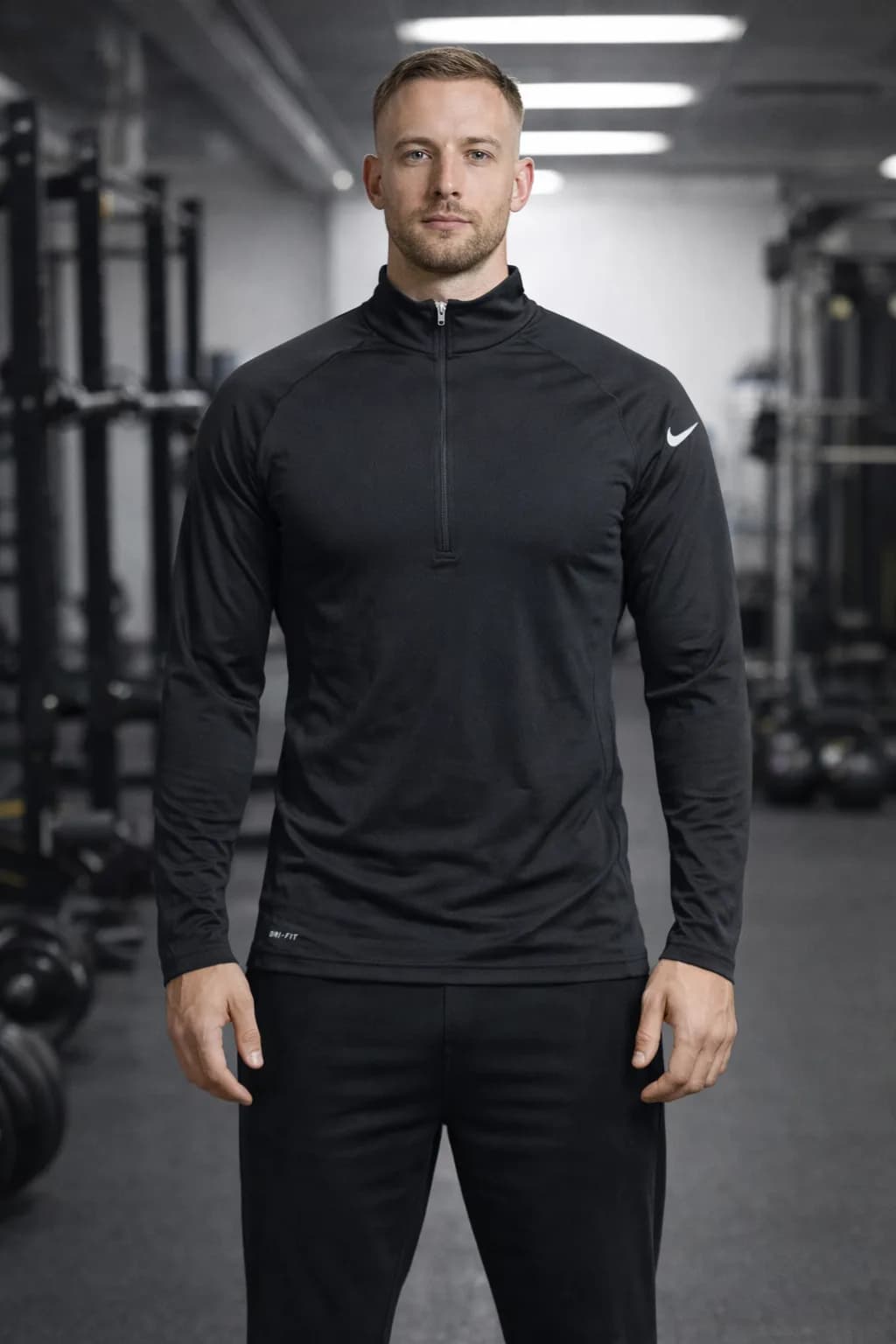 Nike Pro Dri Fit Original Body Fitted Half zip Up Tshirt Black Small