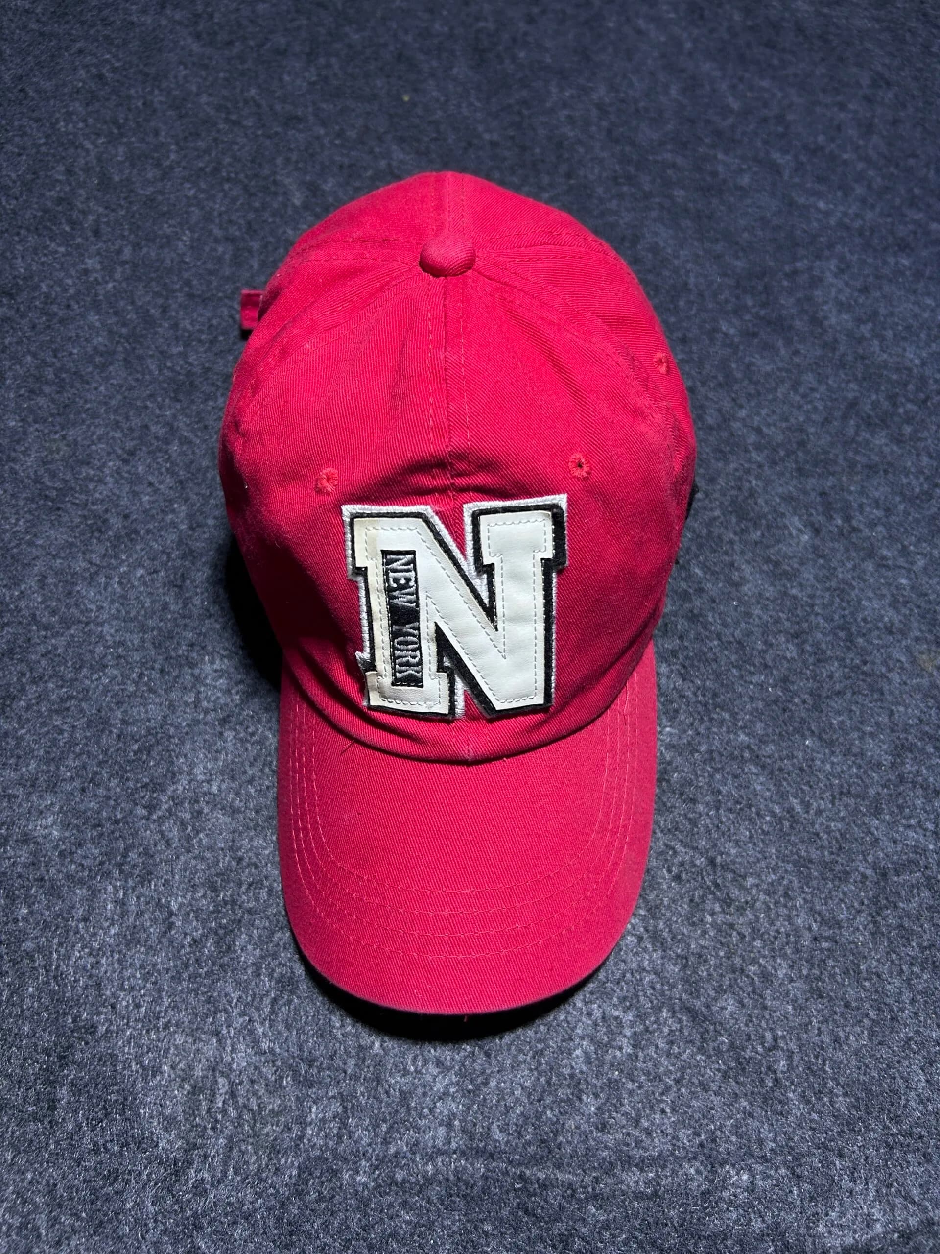 New York “N” Logo Red Cap | Streetwear Adjustable Hat thrift clothing India back view