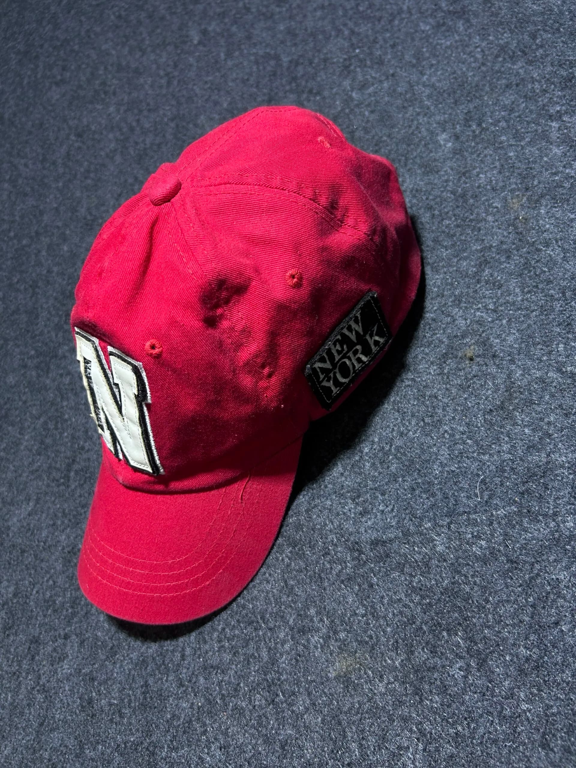 New York “N” Logo Red Cap | Streetwear Adjustable Hat thrift clothing India