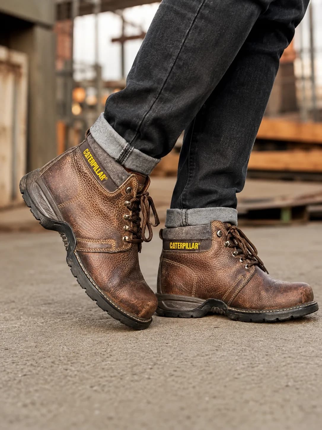 CAT Caterpillar Steel Toe Leather Boots Brown UK 9 thrift clothing India