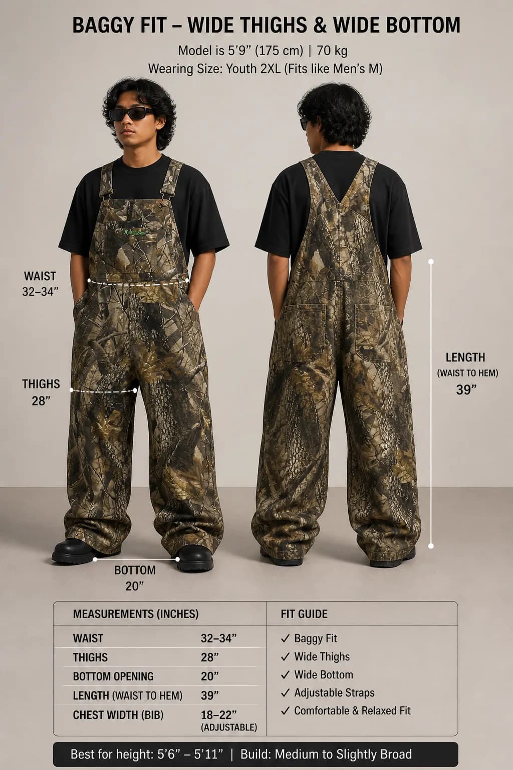 Remington Realtree Camo Bib Overalls | Baggy | | W 32-34 thrift clothing India