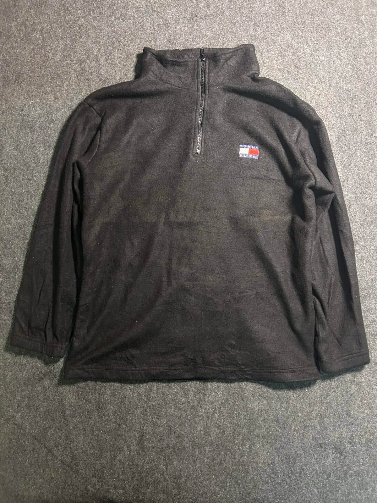 Tommy Hilfiger Black Quarter Zip Fleece Pullover (Size L–XL Fit)