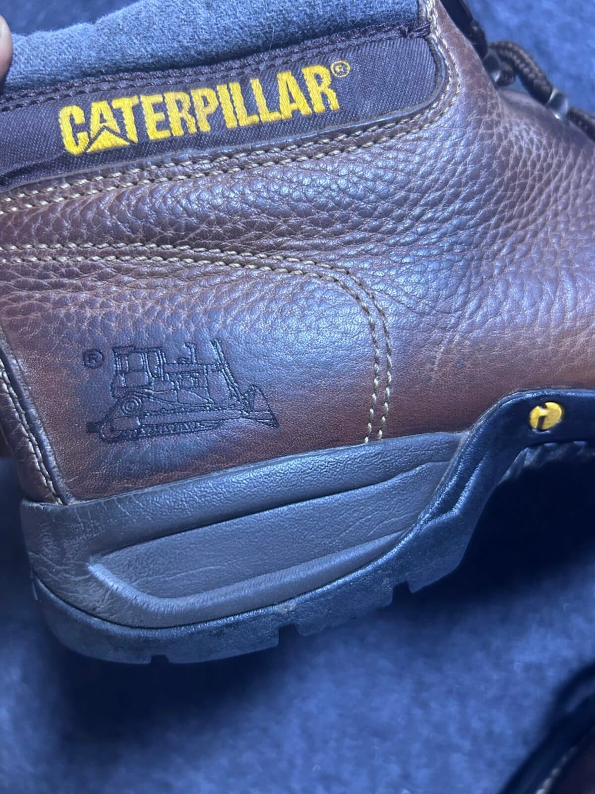 CAT Caterpillar Steel Toe Leather Boots Brown UK 9 thrift clothing India close-up