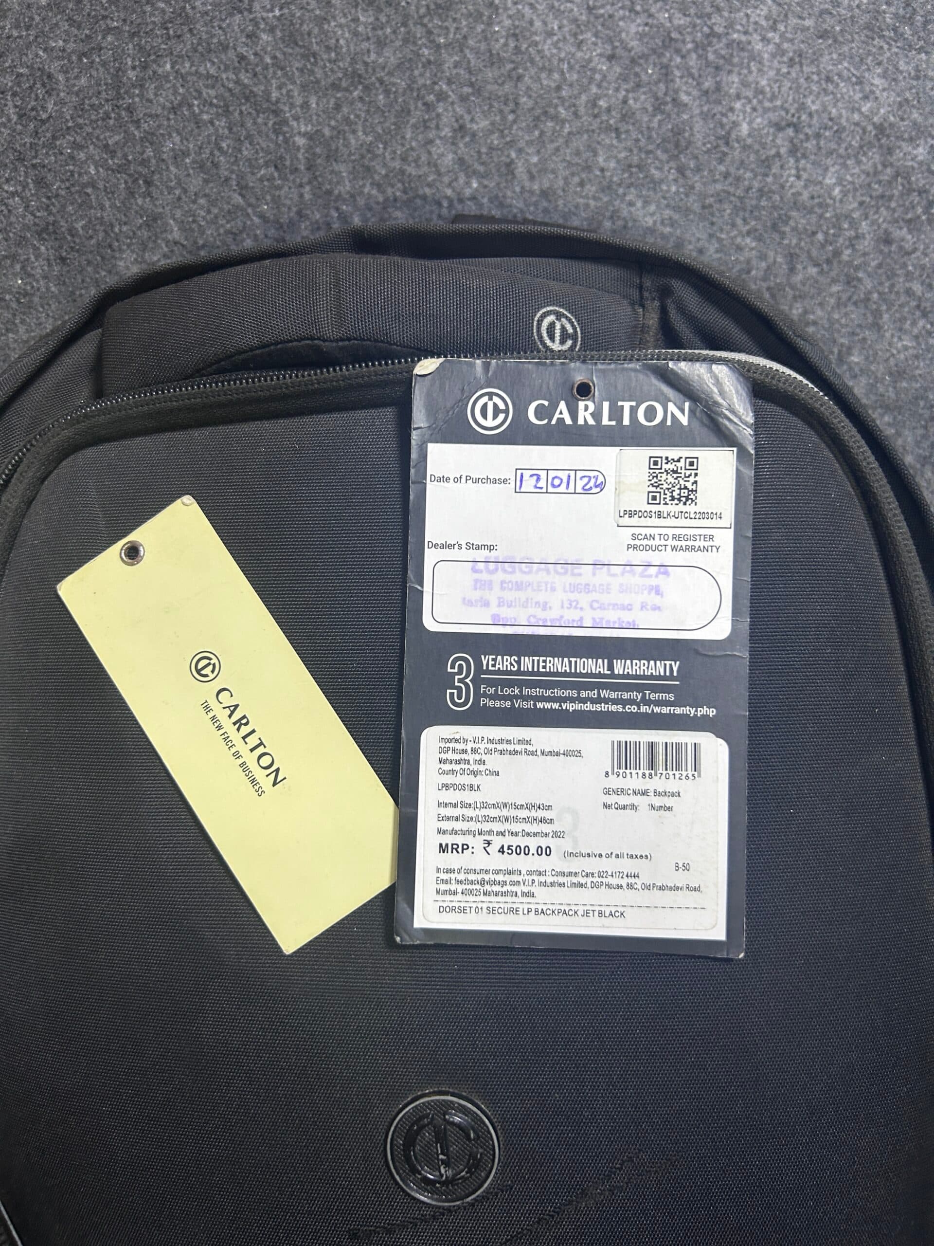 Carlton Dorset Secure Laptop Backpack Jet Black thrift clothing India detail view