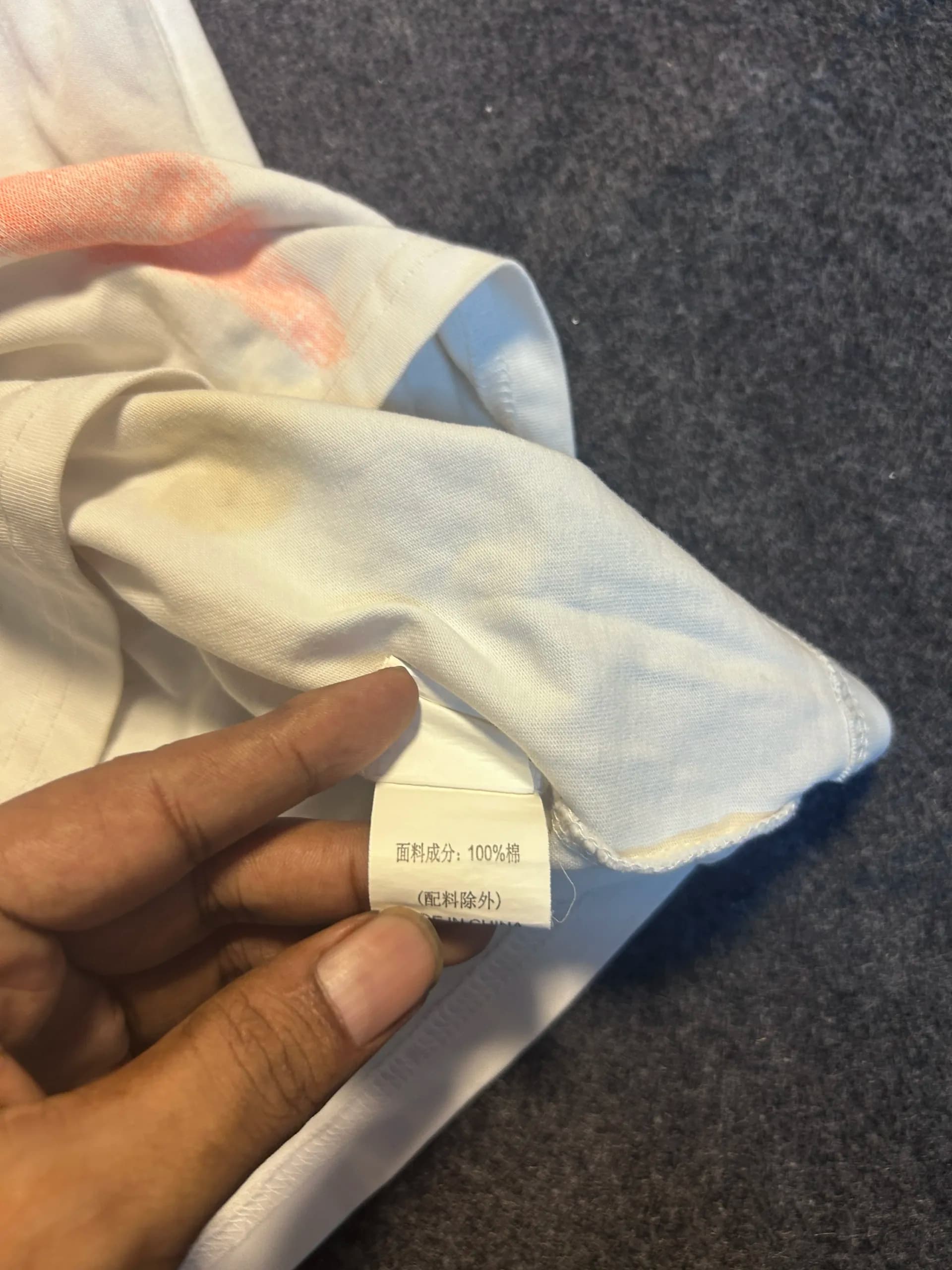 Branded thrift t-shirt India close-up