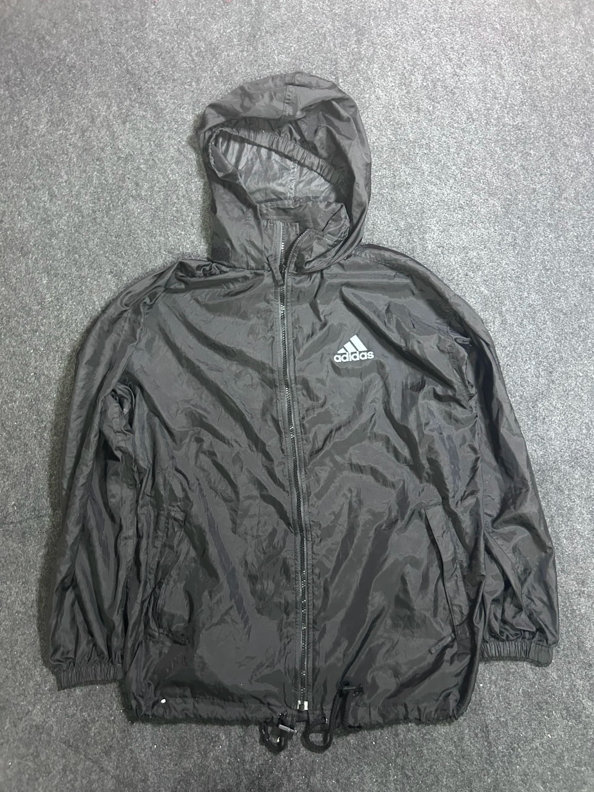 Adidas Black Lightweight Waterproof Hooded Windbreaker Jacket | Size L