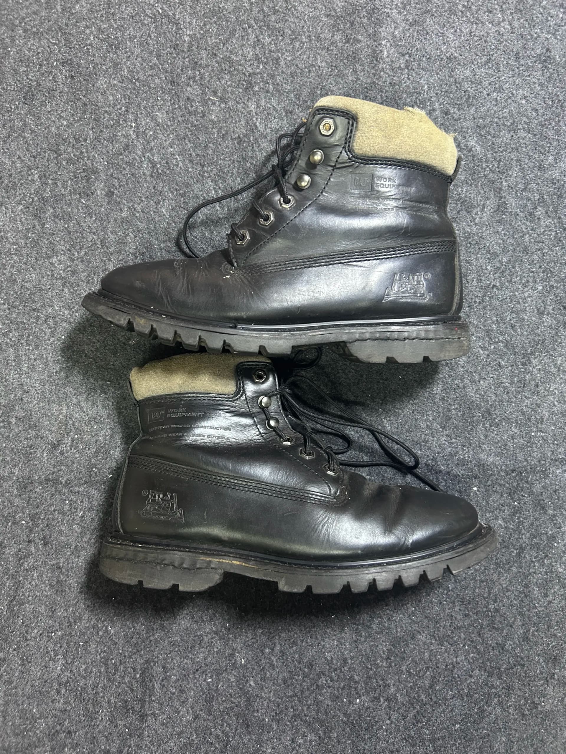 CAT Caterpillar Work Equipment Leather Boots Black | UK 8.5 EU 42.5 | Wide Width thrift clothing India