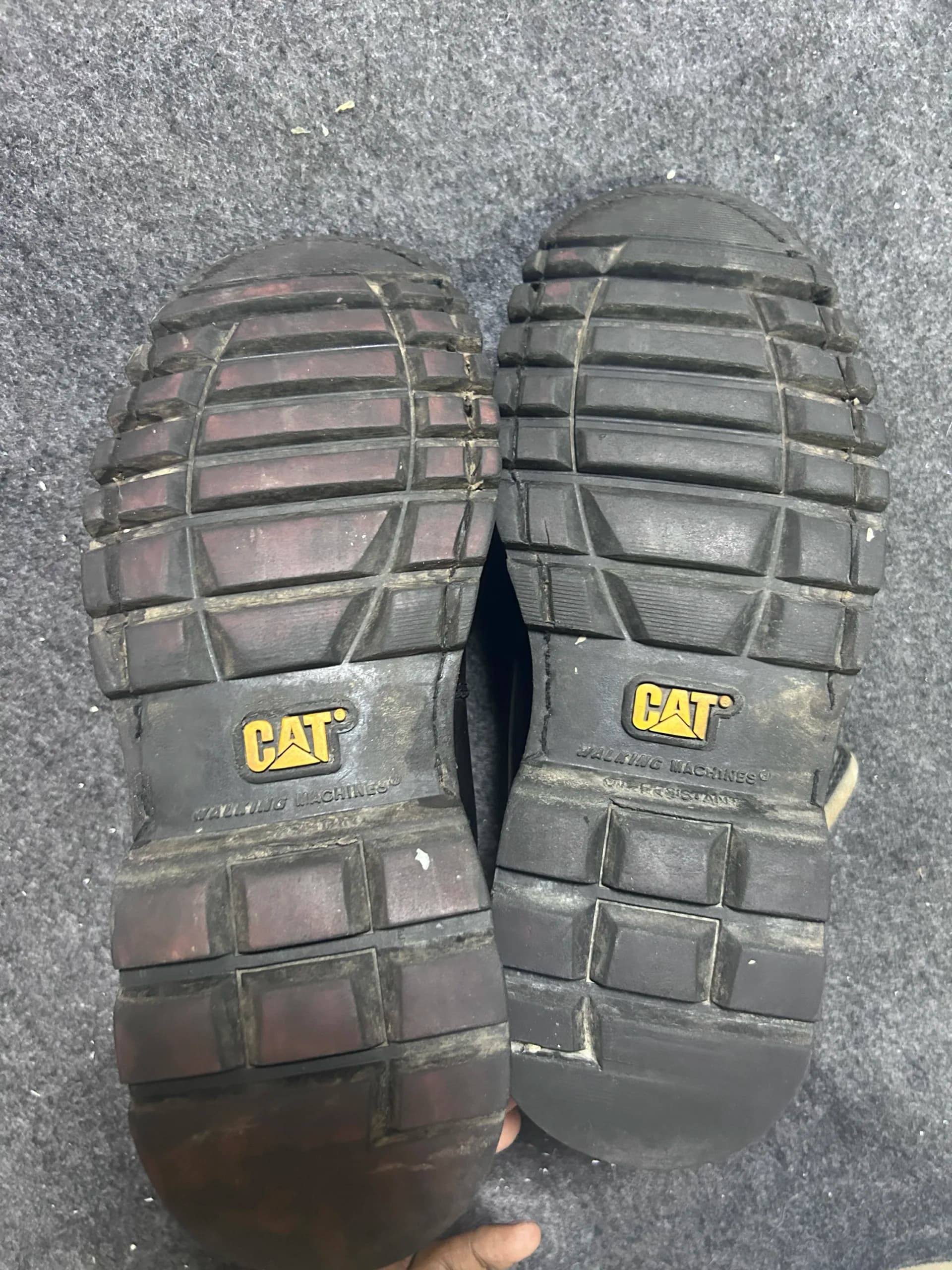 CAT Caterpillar Work Equipment Leather Boots Black | UK 8.5 EU 42.5 | Wide Width thrift clothing India close-up