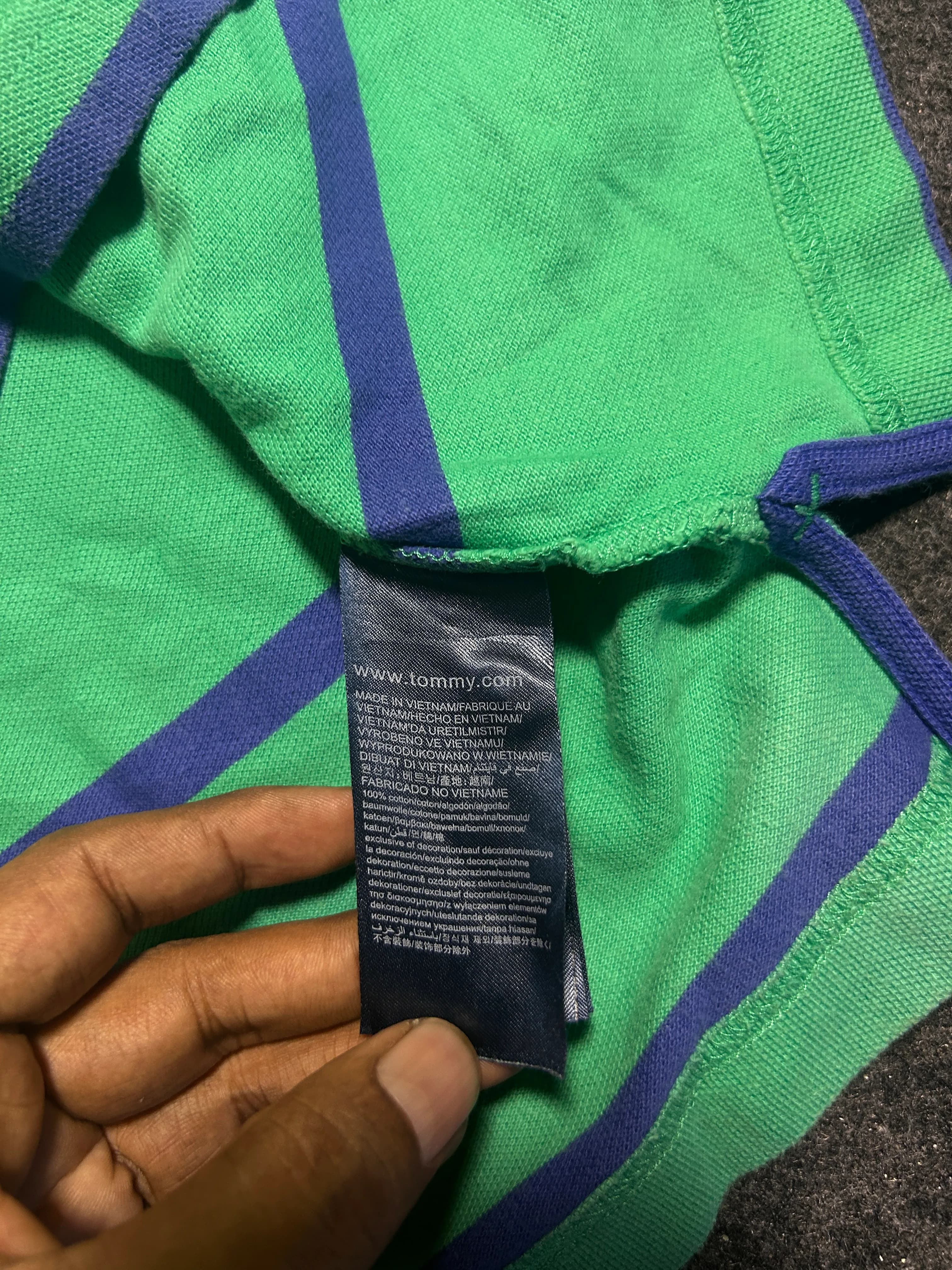 Tommy Hilfiger Green & Blue Striped Cotton Polo Tshirt | XXL