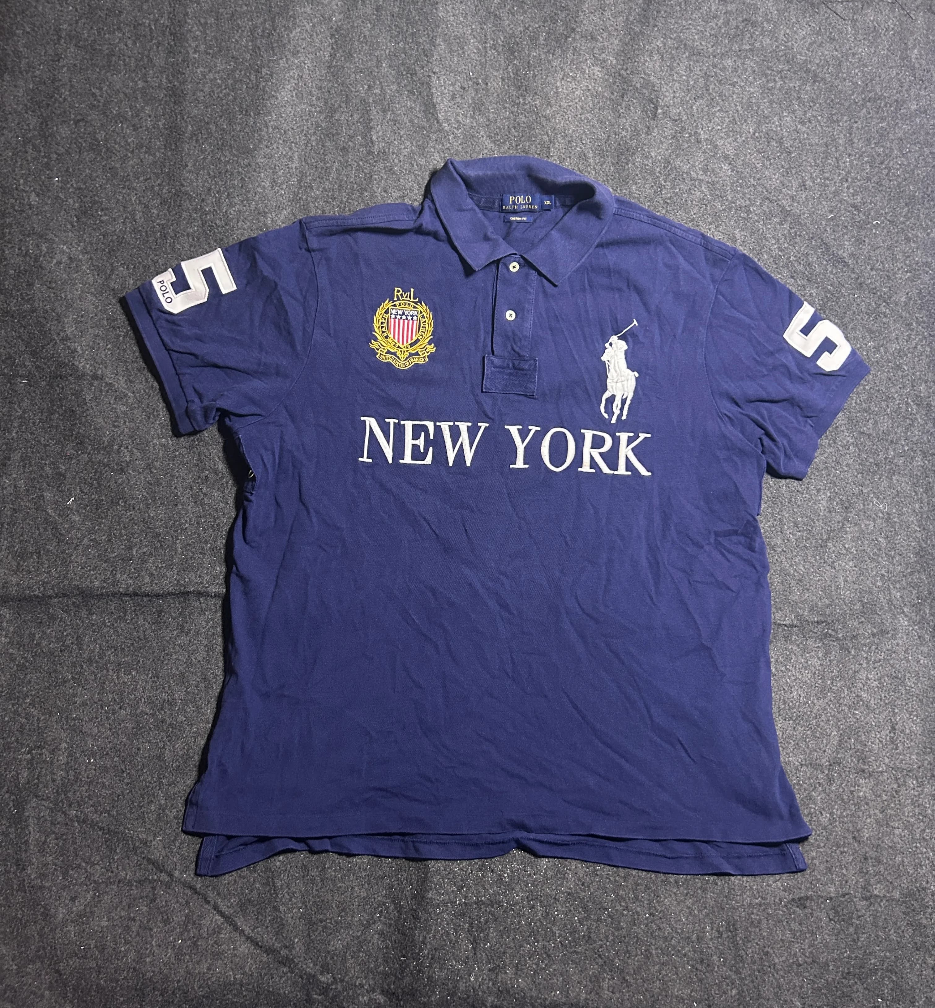 Polo Ralph Lauren New York #5 Rugby Polo TShirt  Navy Blue Cotton | XXL