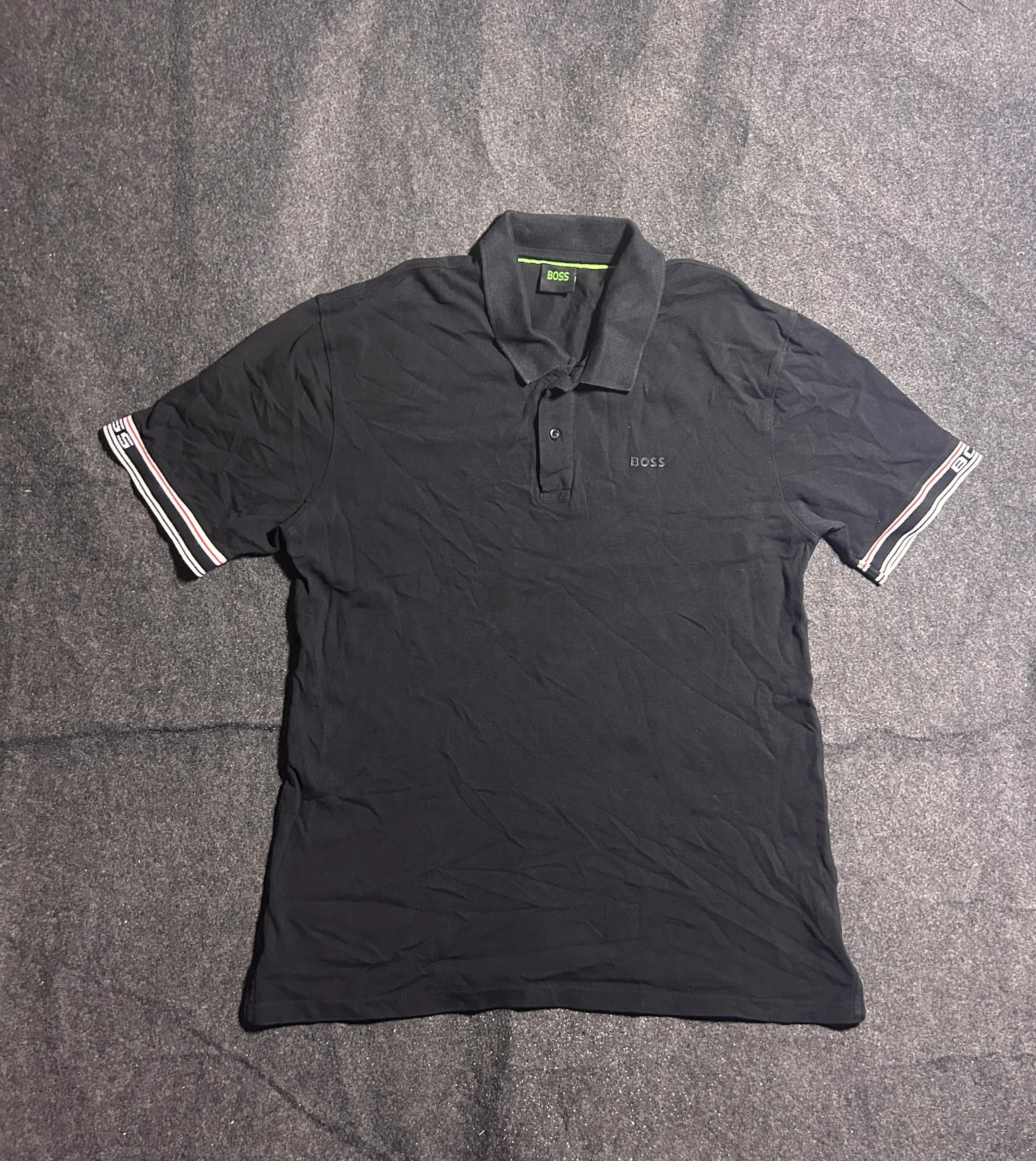 BOSS by Hugo Boss Black Cotton Polo T-Shirt – Contrast Sleeve Detail | L