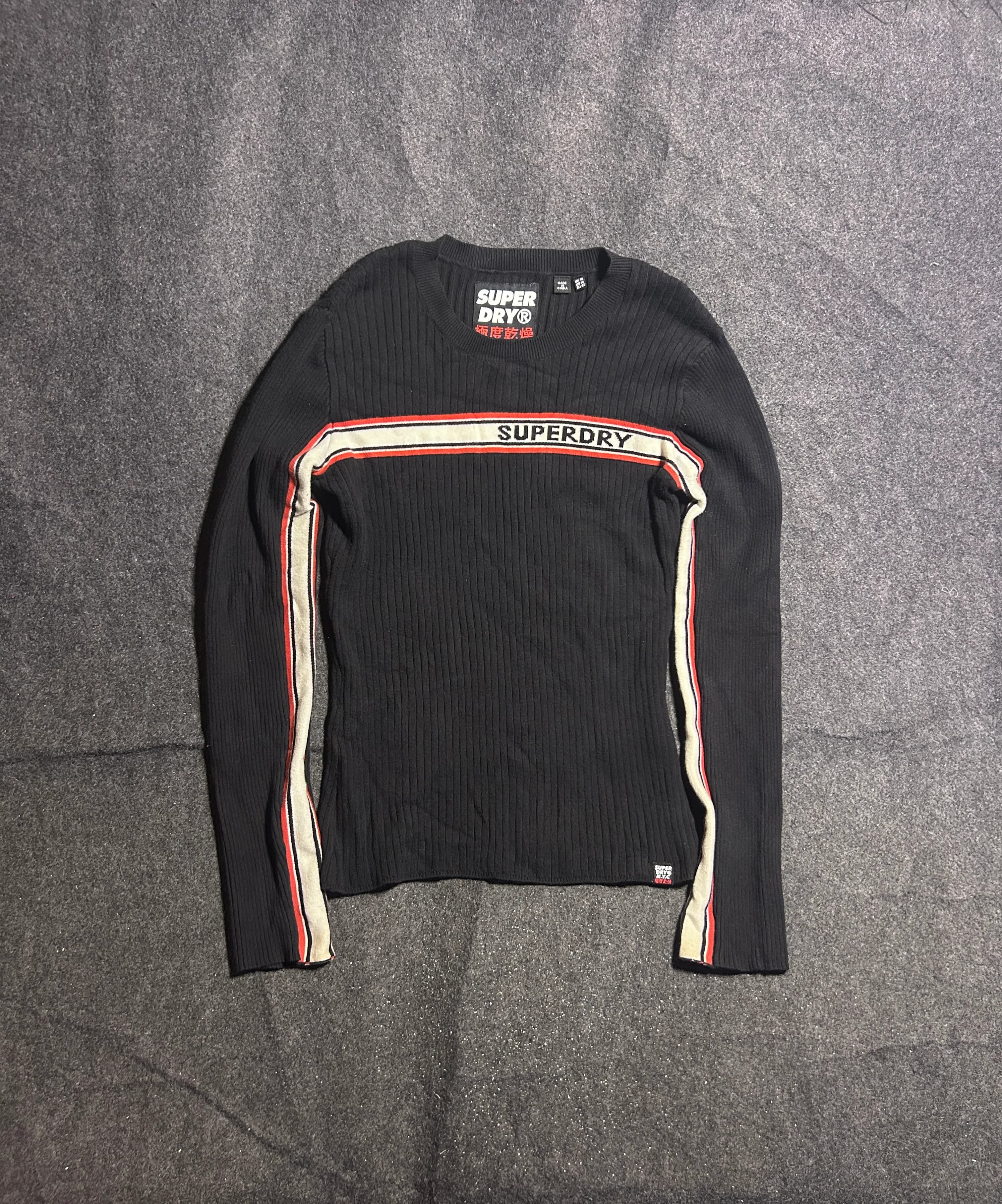 Superdry NYC Ribbed Striped Sweater – Black | M