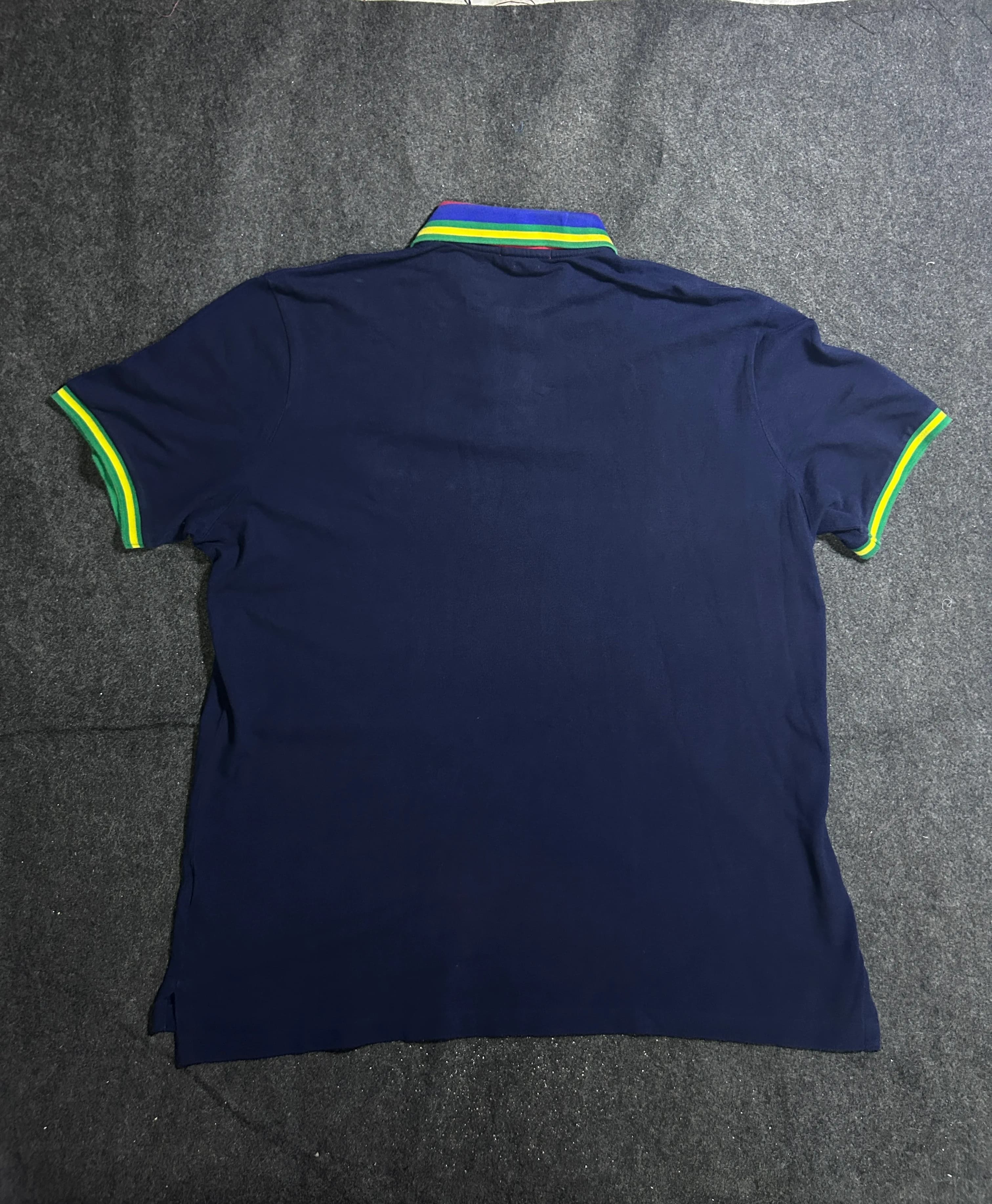Polo Ralph Lauren Men’s Navy Blue Classic Fit Polo Shirt | Multicolor Collar & Sleeve Trim | XXL