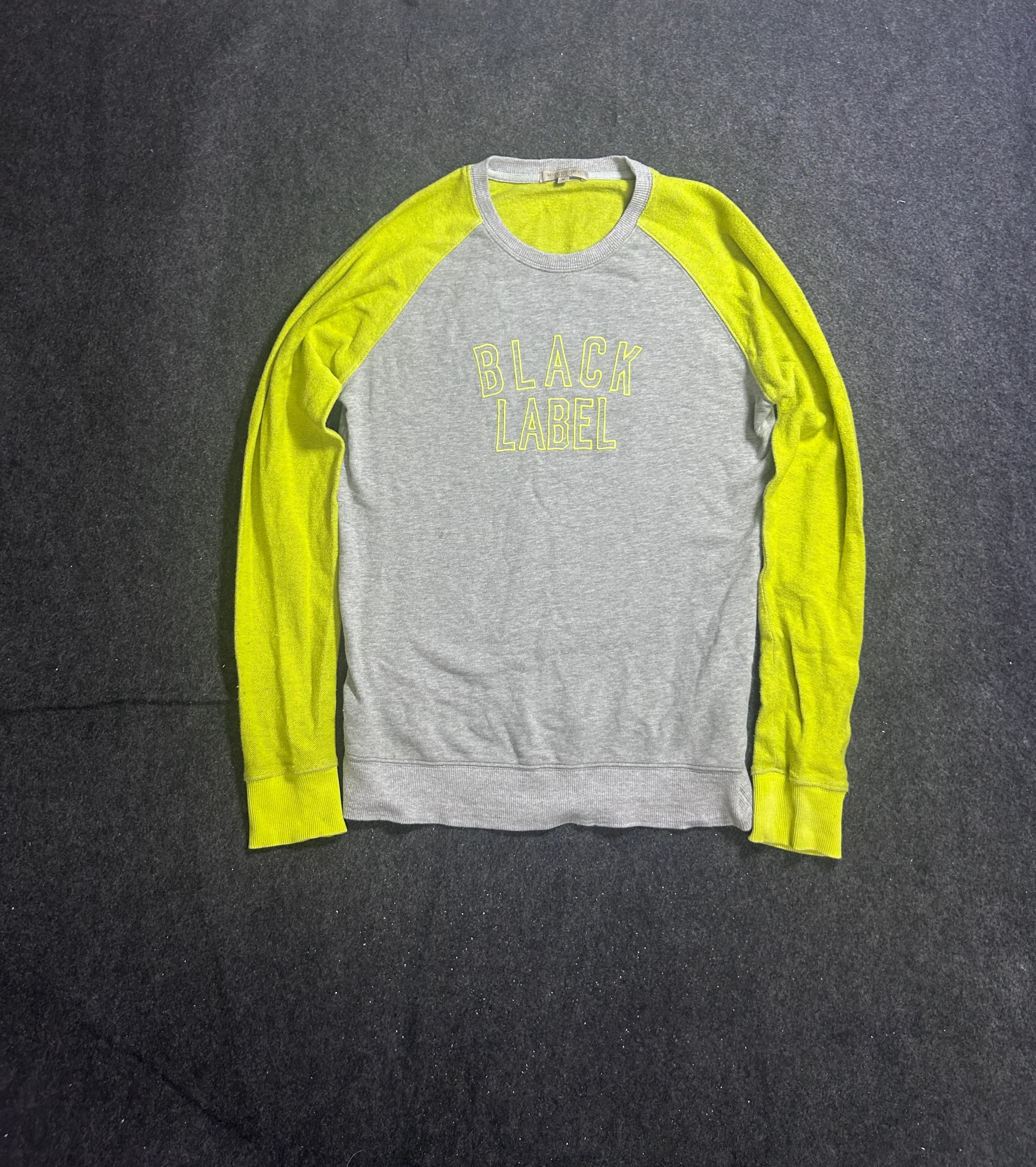 Burberry Black Label Grey & Neon Yellow Raglan Sweatshirt | S