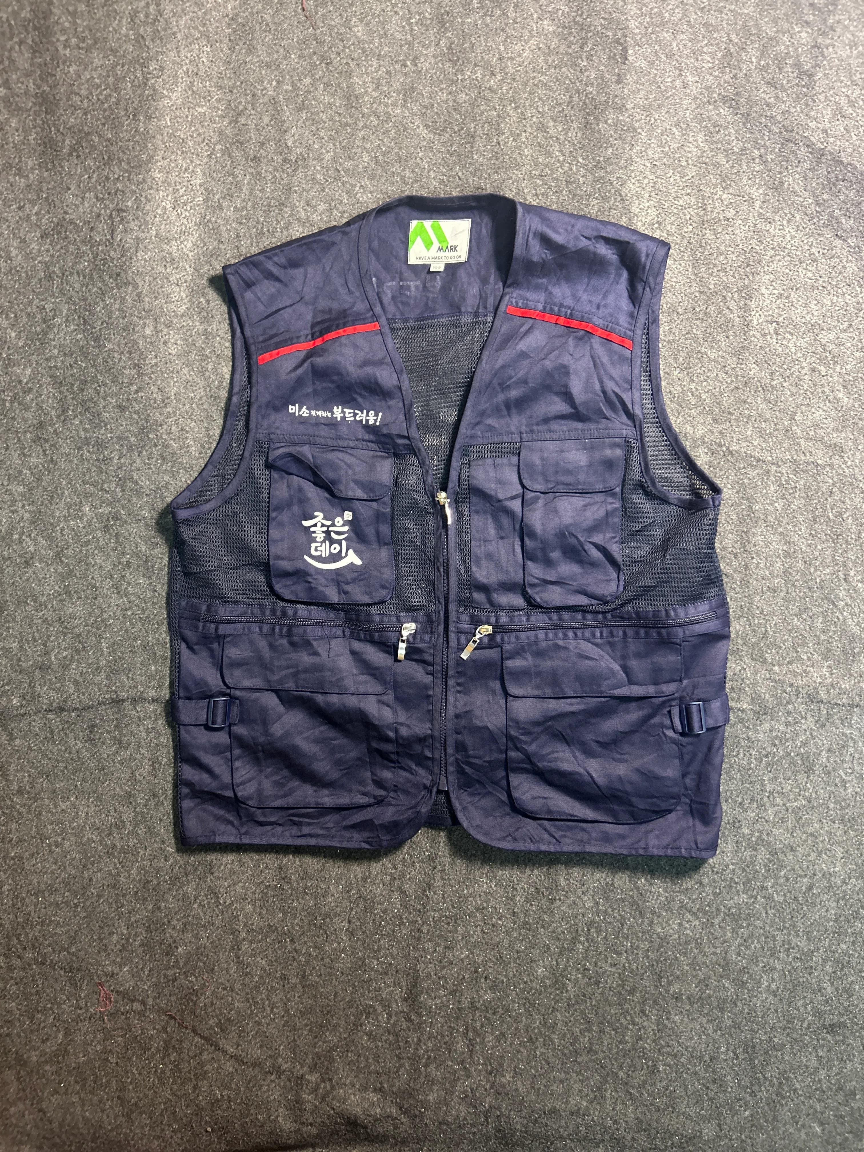 M MARK Korean Multi-Pocket Utility Vest Navy M thrift clothing India
