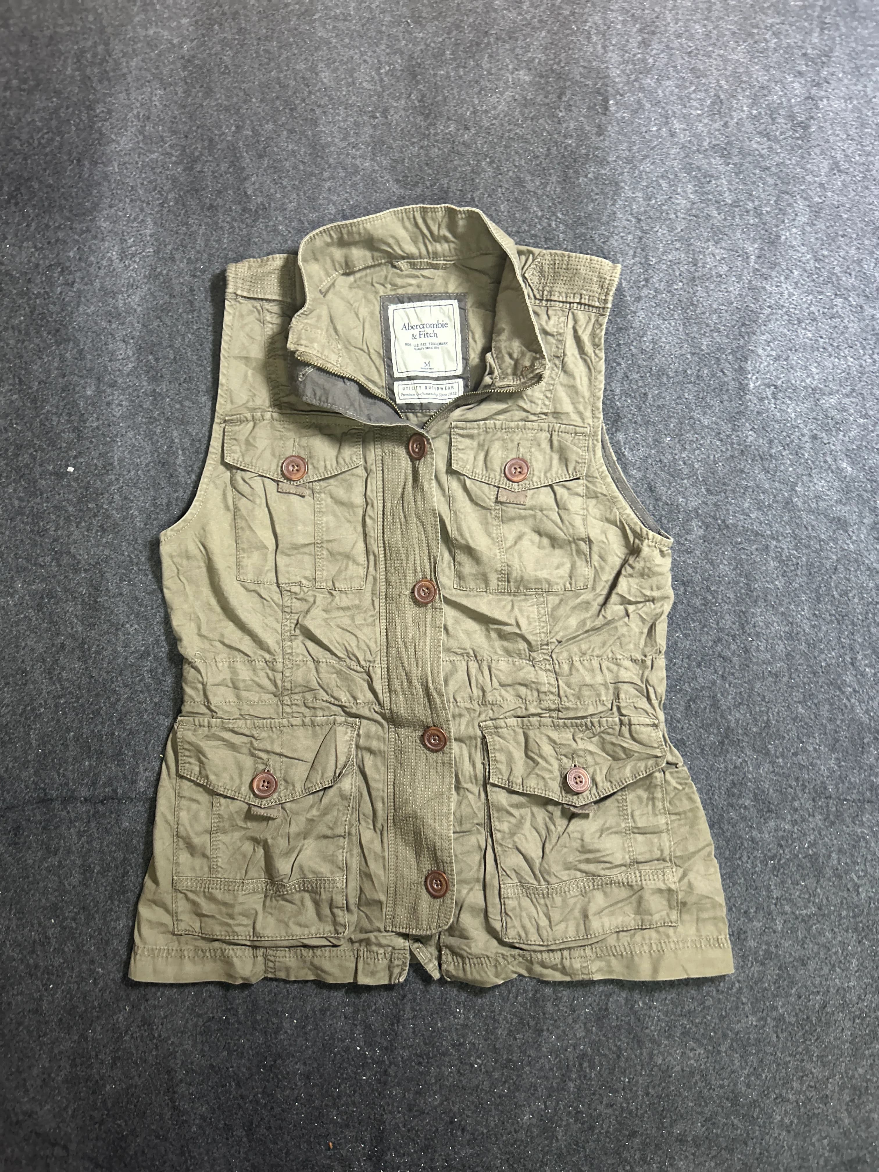 Abercrombie & Fitch Utility Outerwear Vest – Olive Green Multi-Pocket Size M