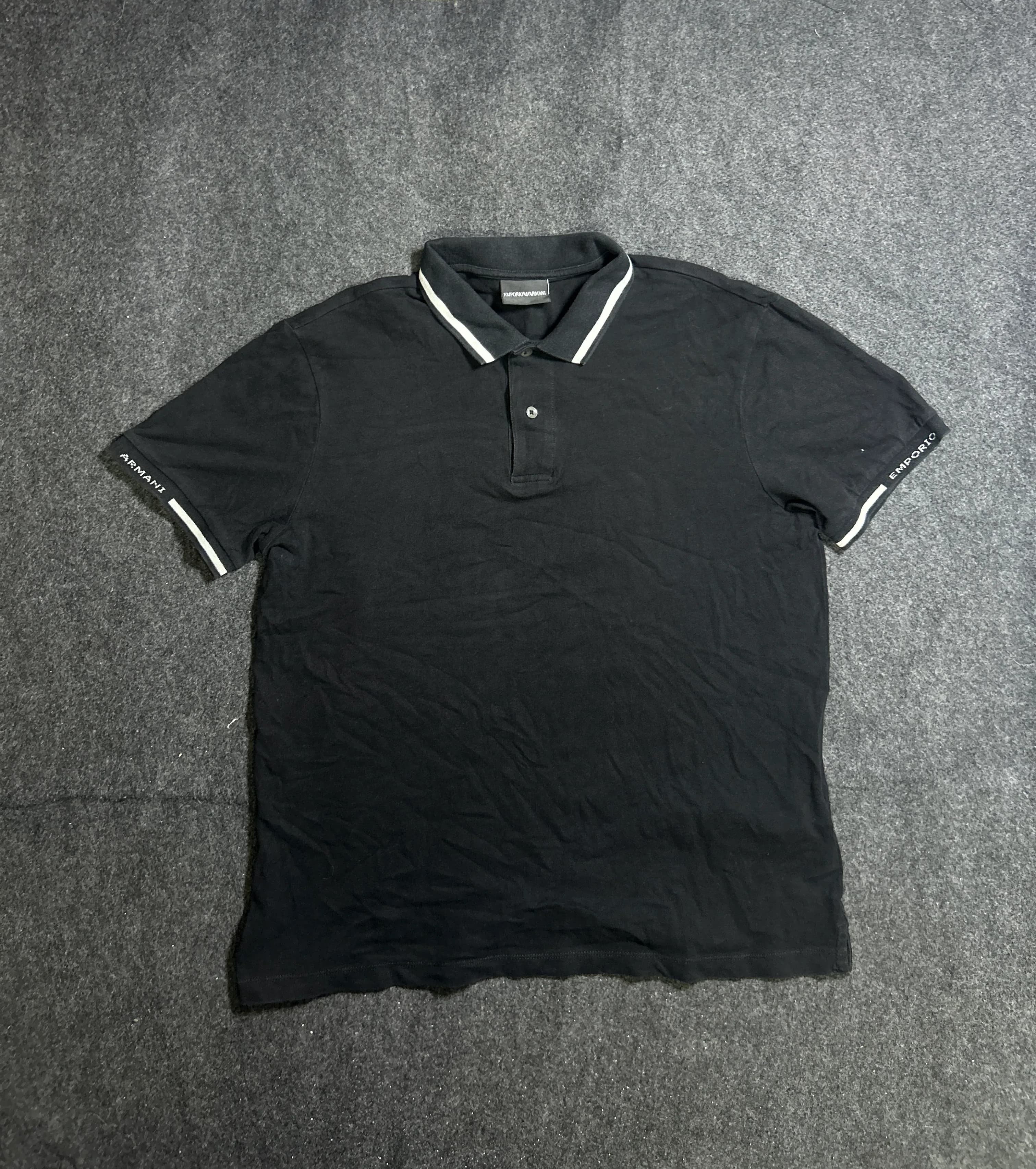 Emporio Armani Black Polo T-Shirt with White Contrast Trim M