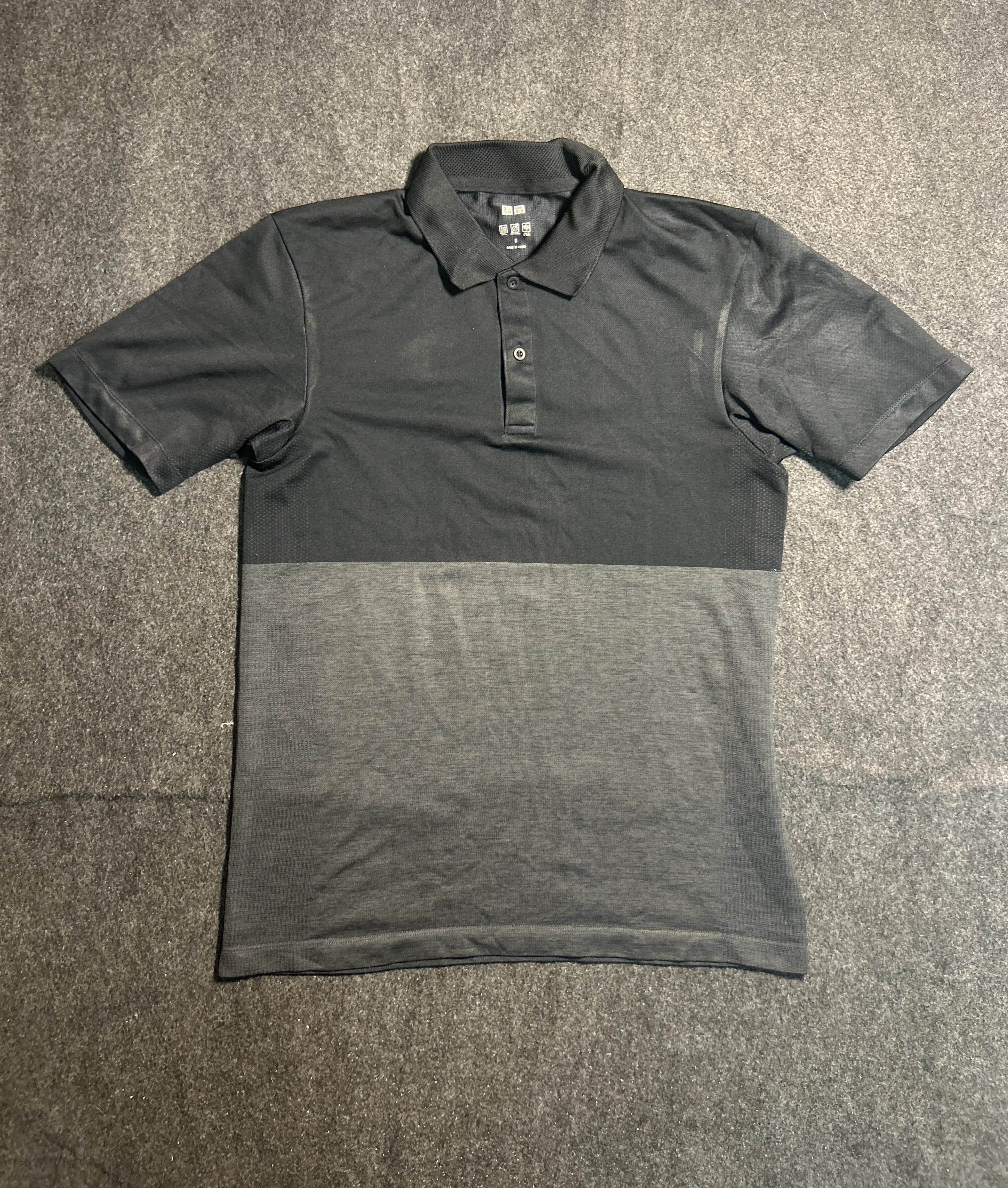 UNIQLO Men’s Black & Grey Colour-Block Polo T-Shirt – Dry-EX