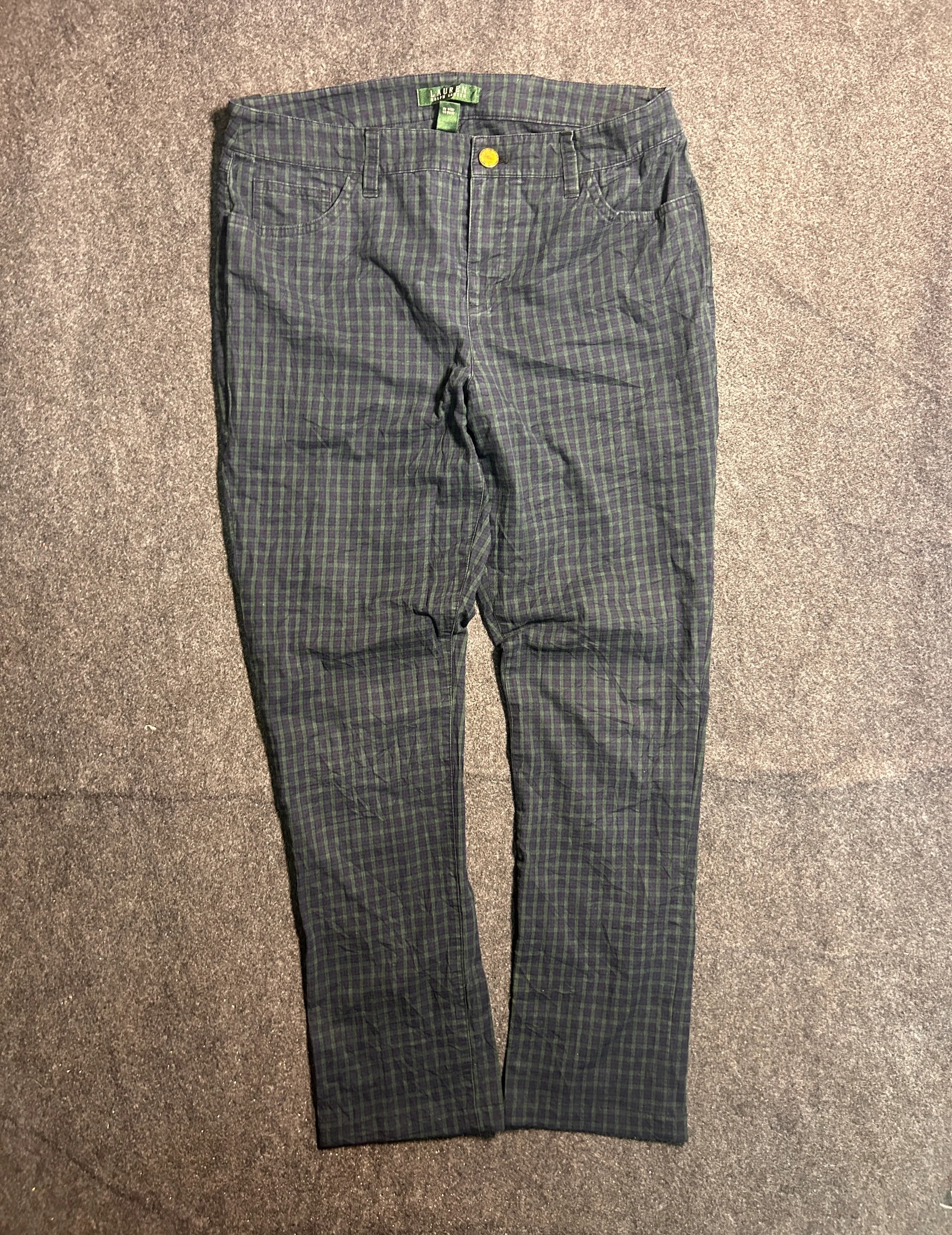 Ralph Lauren Women’s Green & Navy Plaid Cotton Trousers – Size M