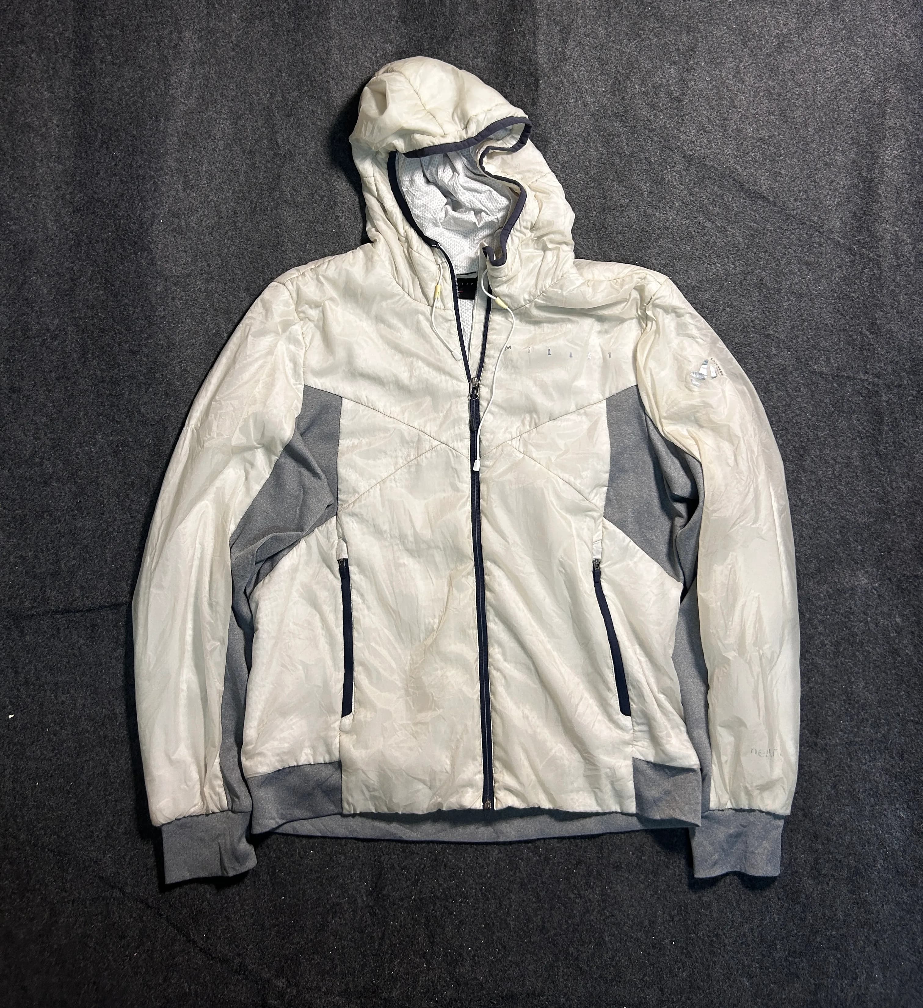 MILLET Lightweight Puffer Jacket White Grey Full Zip Hooded Outdoor Size 100