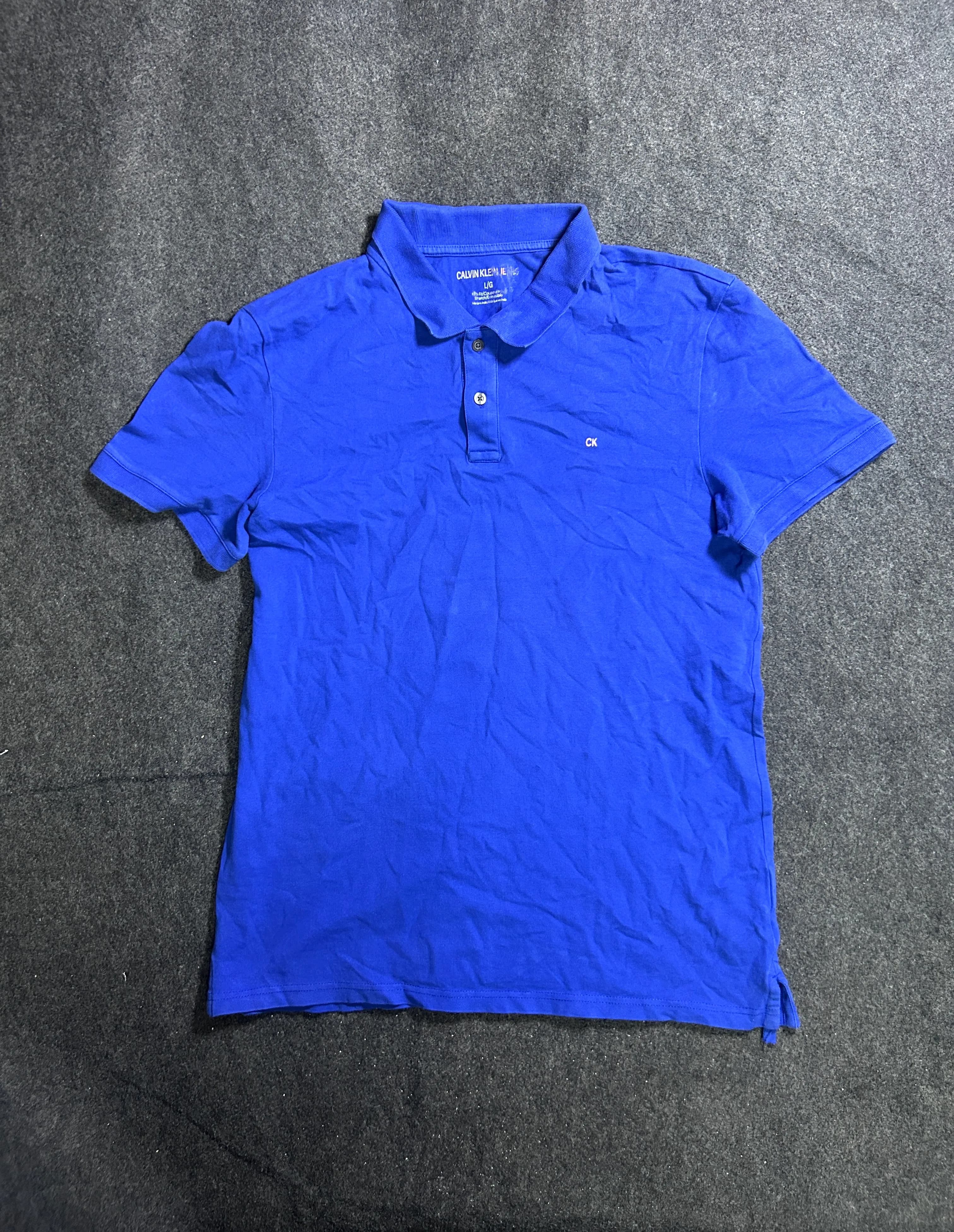 Calvin Klein Jeans Embroidered Monogram Logo Stretch Polo Shirt – Royal Blue L