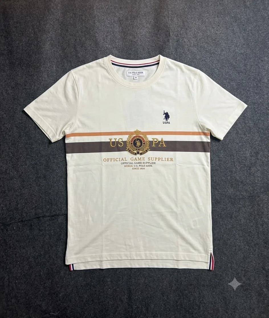 US Polo Assn Men's Off-White Graphic Polo T-Shirt (Size M)