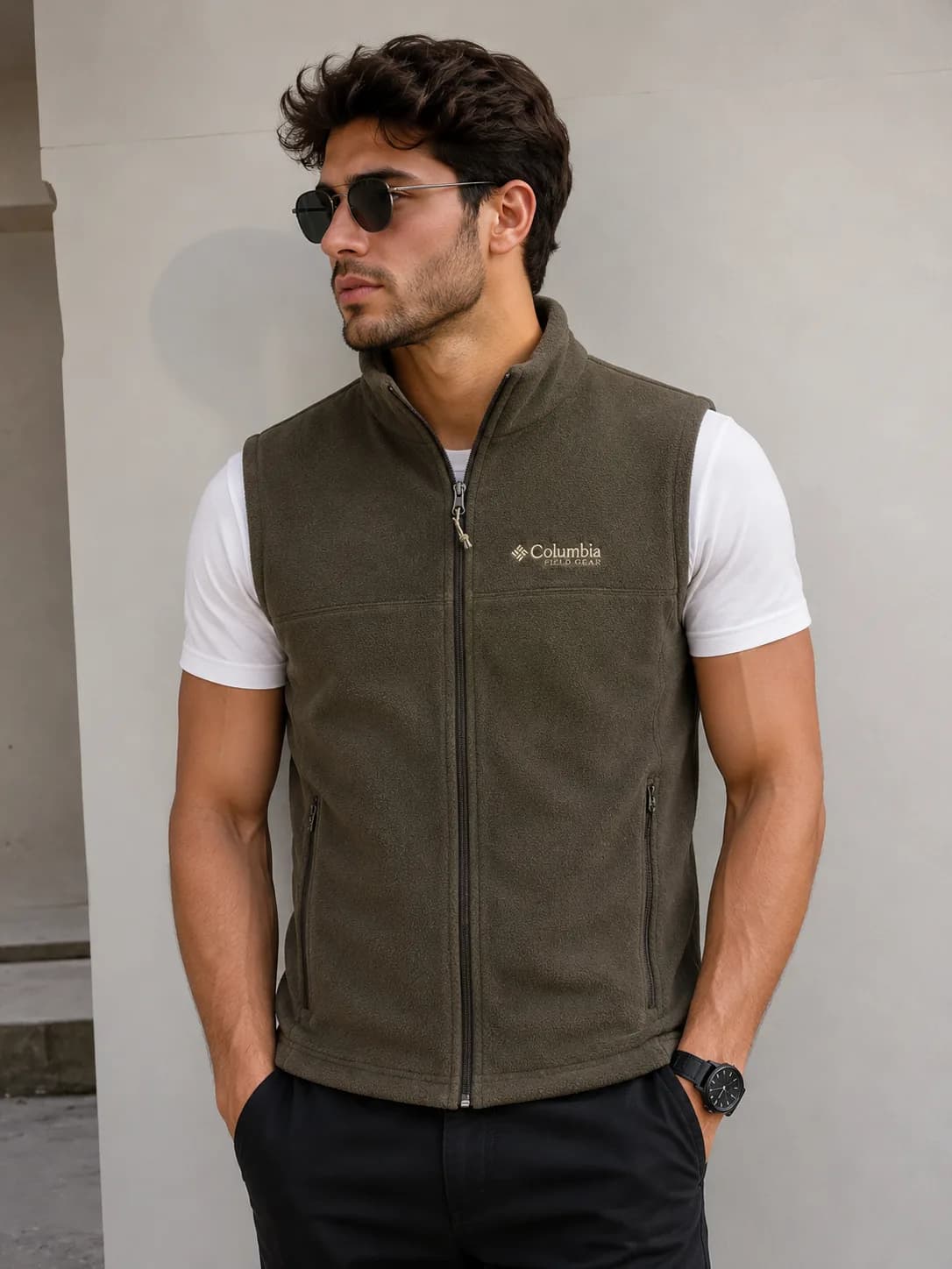 Columbia Field Gear Fleece Brown Vest Full Zip Sleeveless Jacket | M