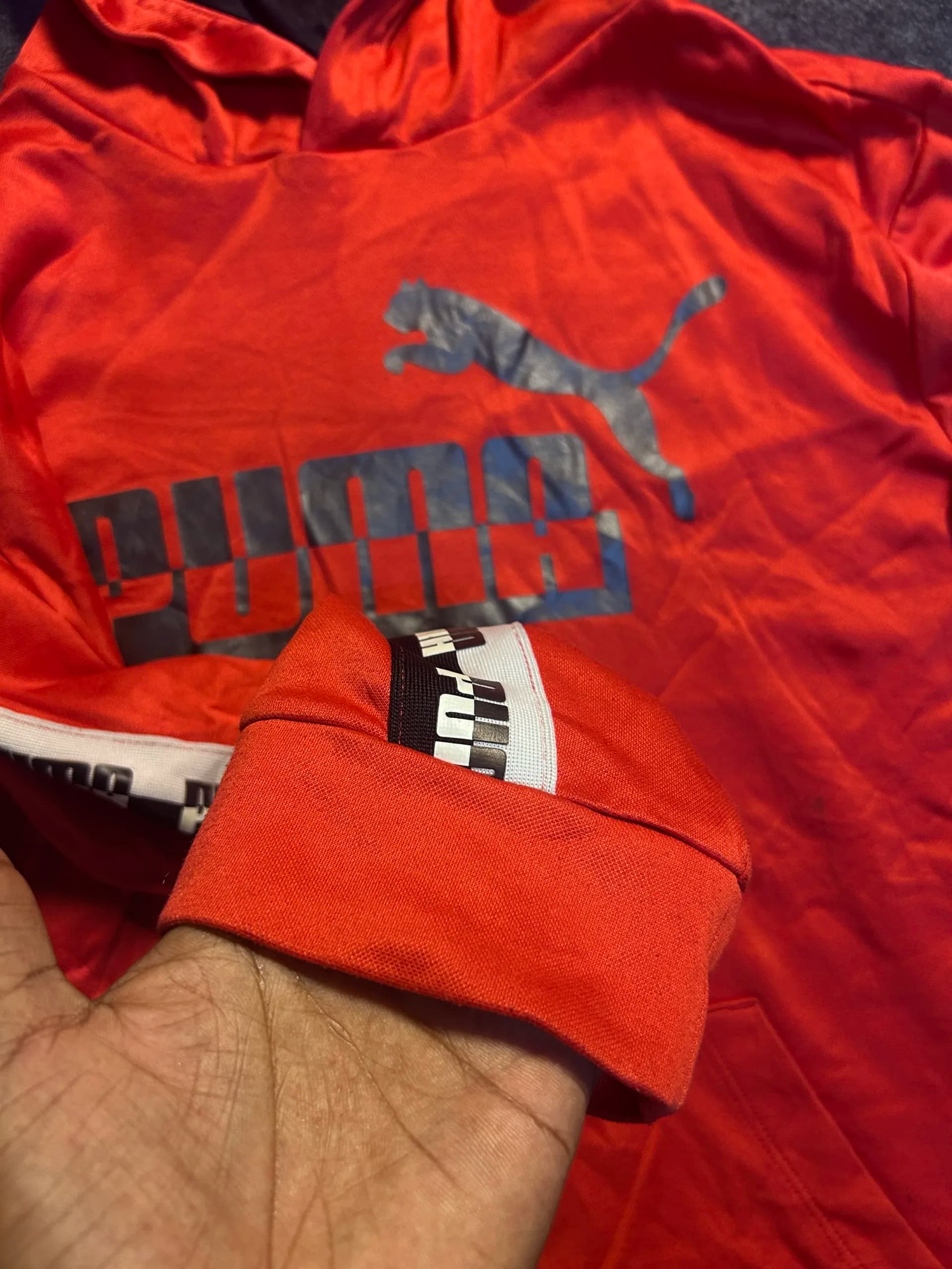 Puma thrift hoodie India close-up