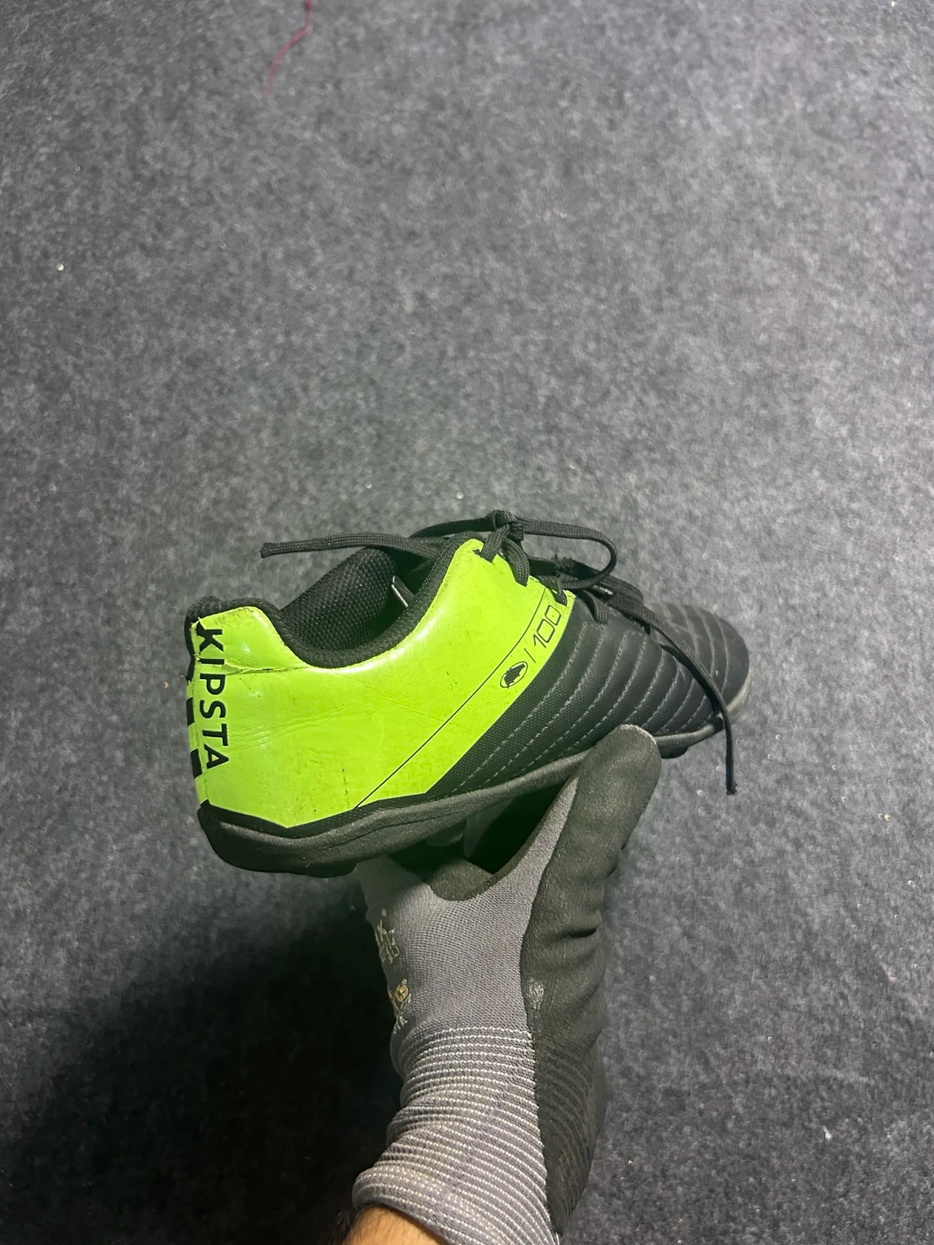 Kipsta 100 Football Studs Black Neon Green Soccer Cleats UK 4 thrift clothing India back view