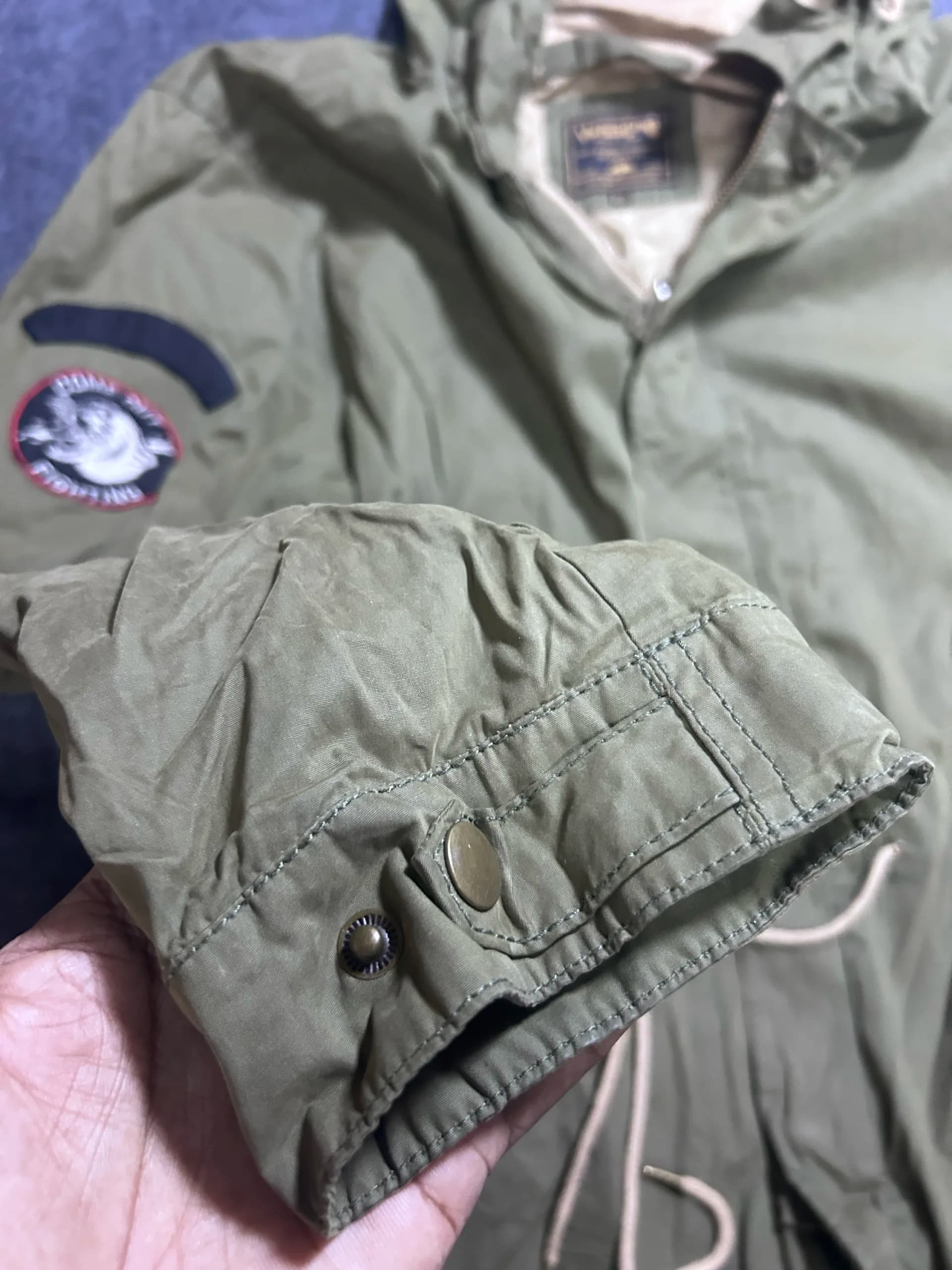 Branded thrift jacket India close-up