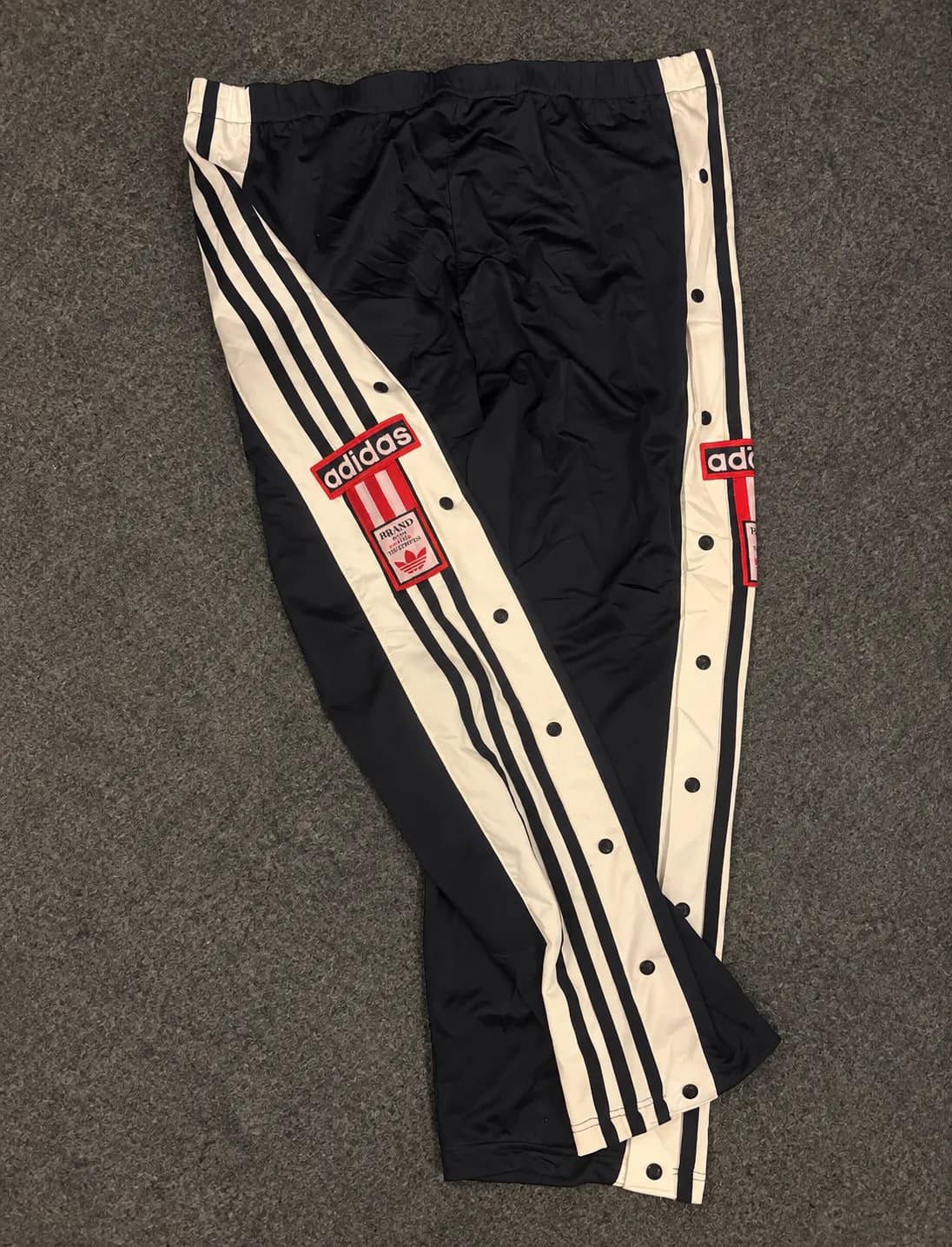 Vintage Adidas-Style Snap Track Pants Black & Cream Retro Side Stripe