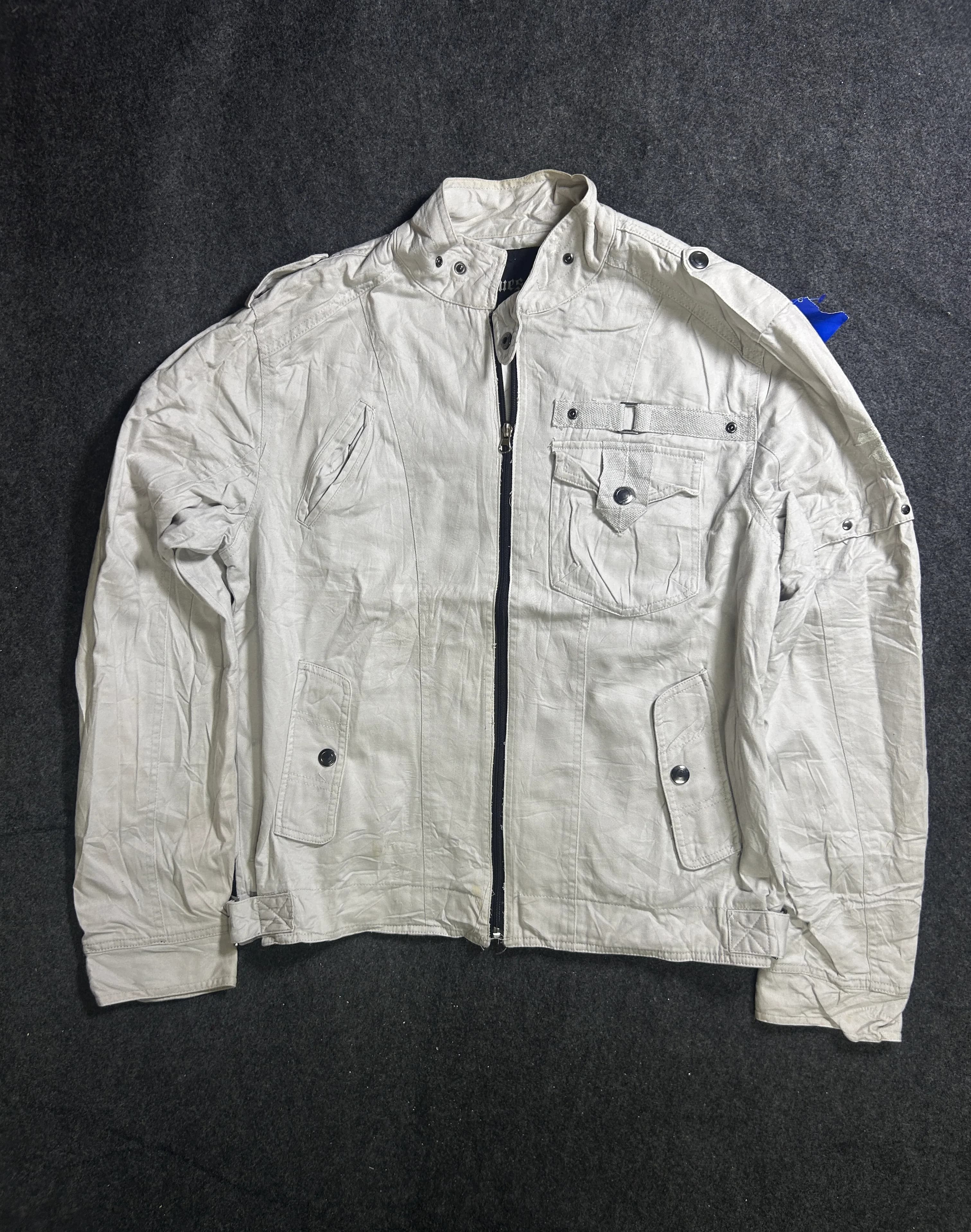 Guess Beige Utility Jacket for Men – Zip-Up Military Style Jacket – Size L