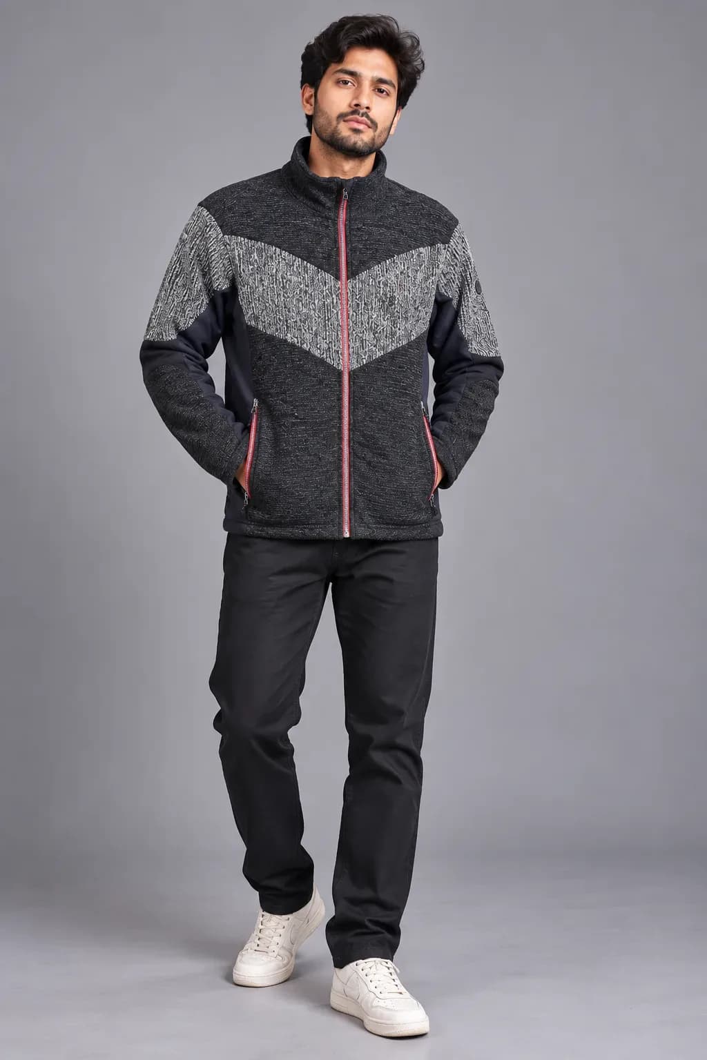 BlackYak Black & Grey Textured Fleece Jacket L