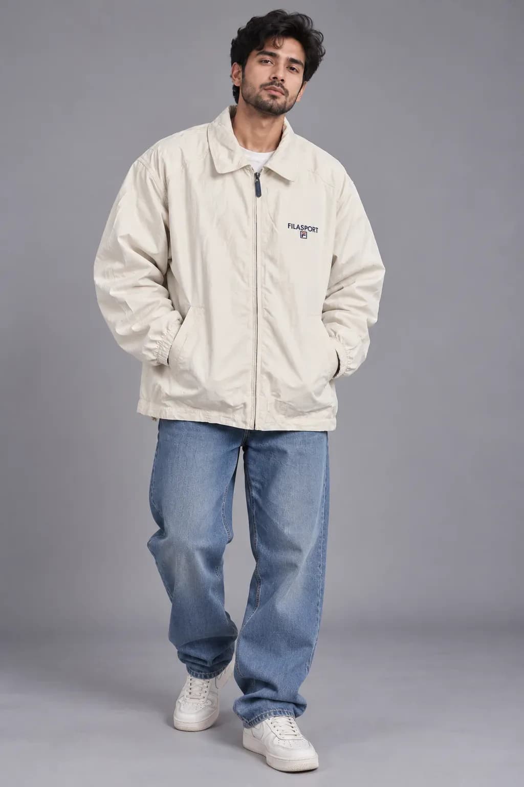 FILASPORT Classic Golf Jacket – Cream White Oversized Cotton Jacket XL