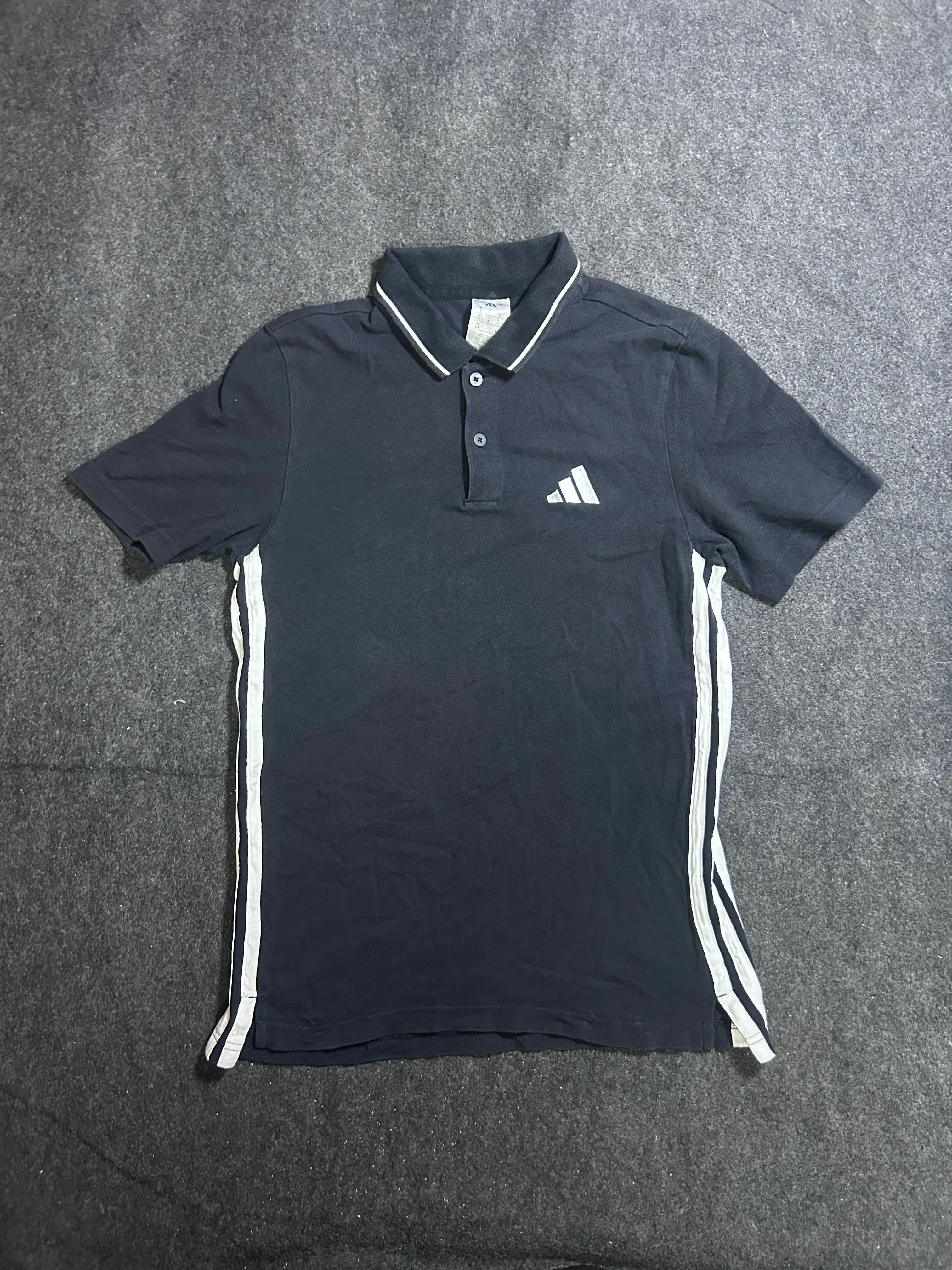 Adidas Men’s Black Polo T-Shirt with White Side Stripes – Cotton Sportswear M