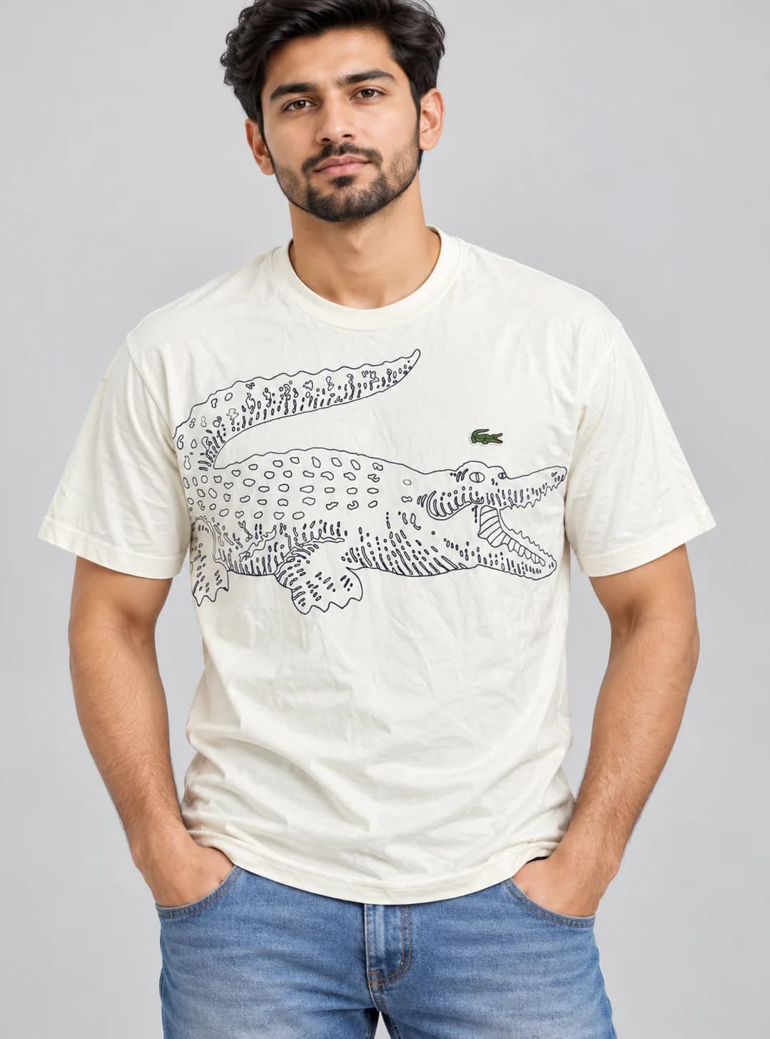 Lacoste White Crocodile Graphic T-Shirt – Men’s XL