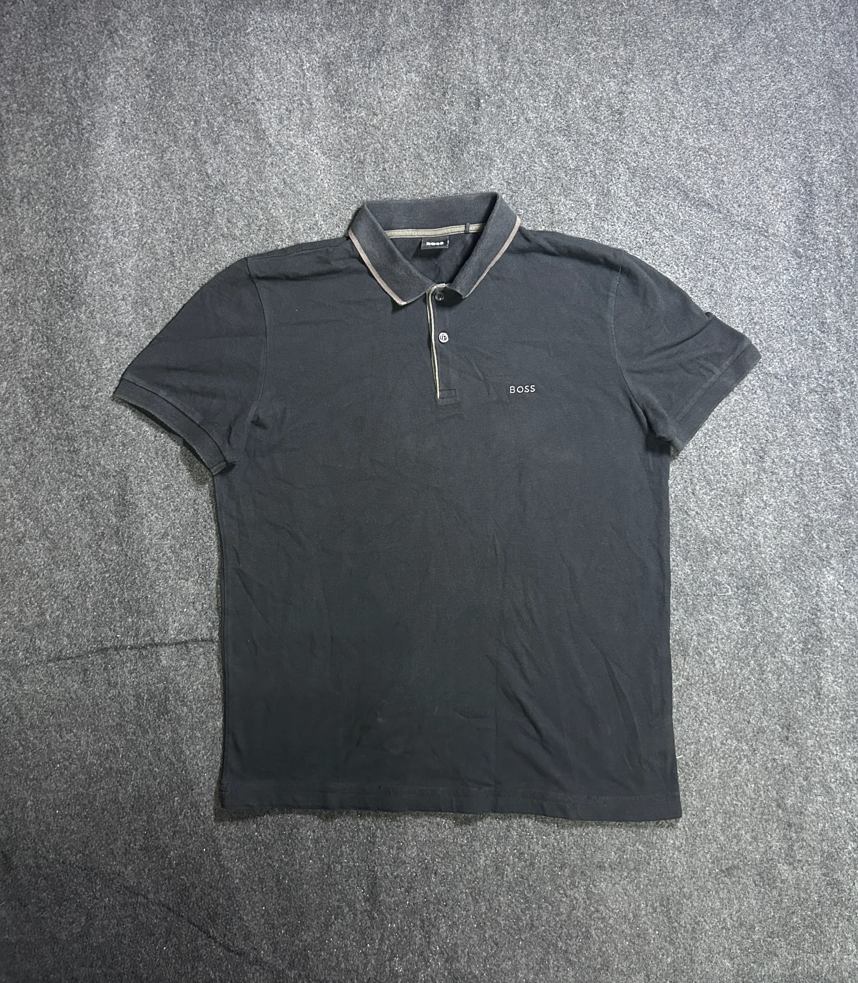 BOSS Hugo Boss Tipped Collar Logo Short-Sleeve Polo Shirt – Black M