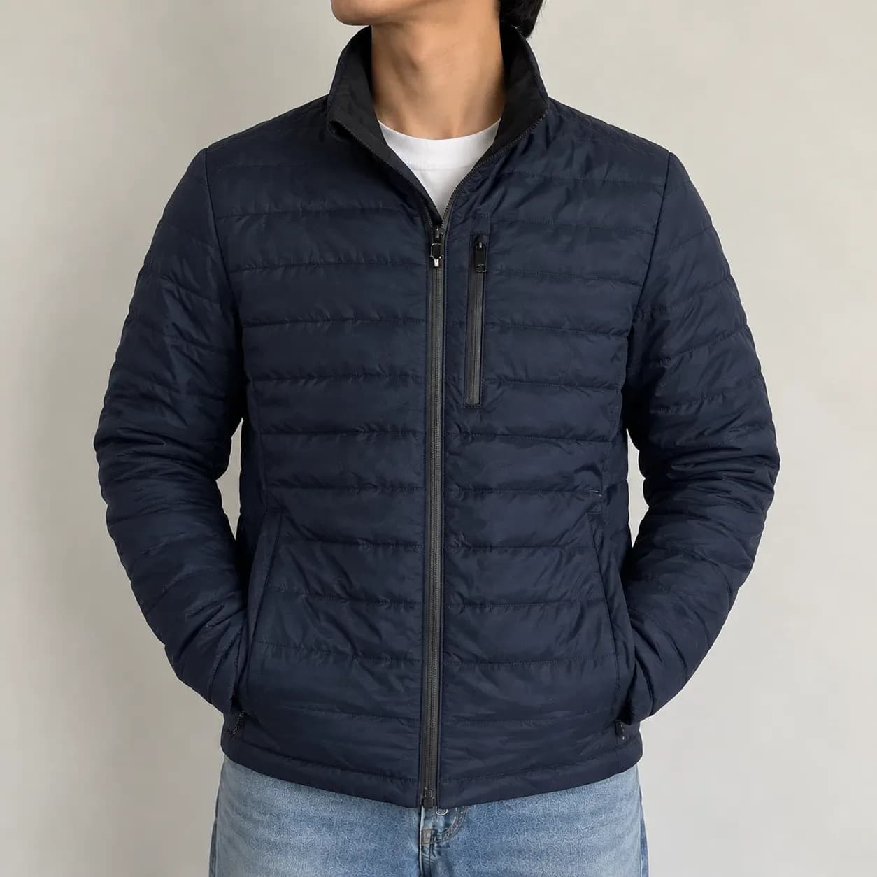 ZARA Quilted Lightweight Insulated Jacket Navy Blue L