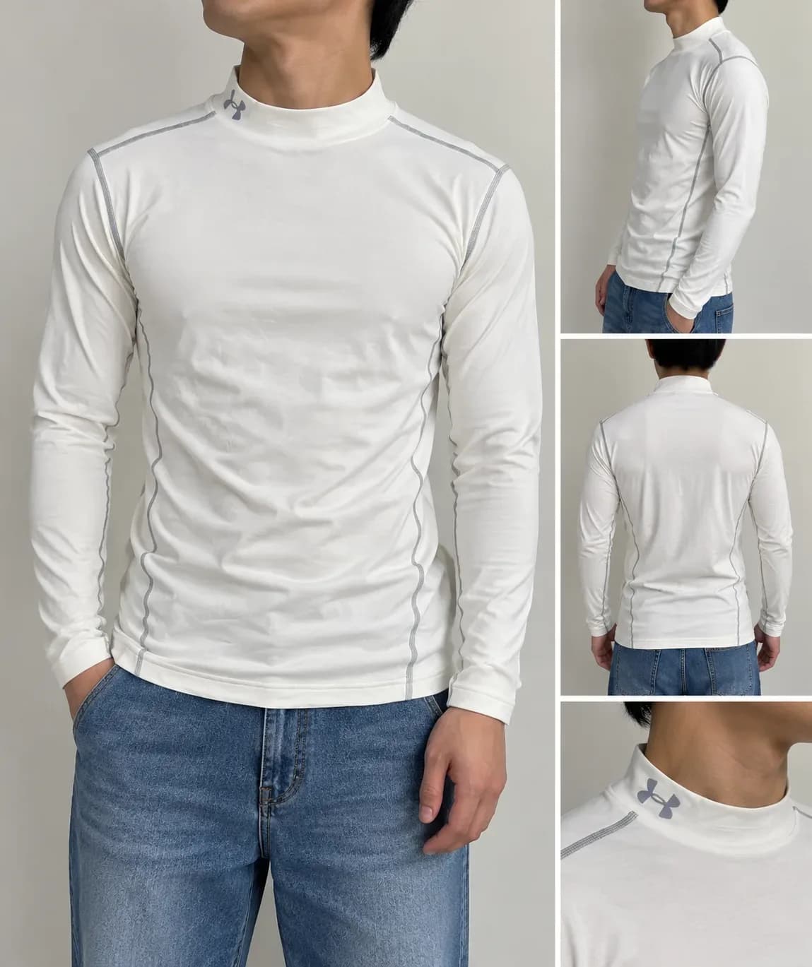 Under Armour ColdGear Thermal Mock Neck Compression Base Layer Top – Off-White / Cream (3XL)